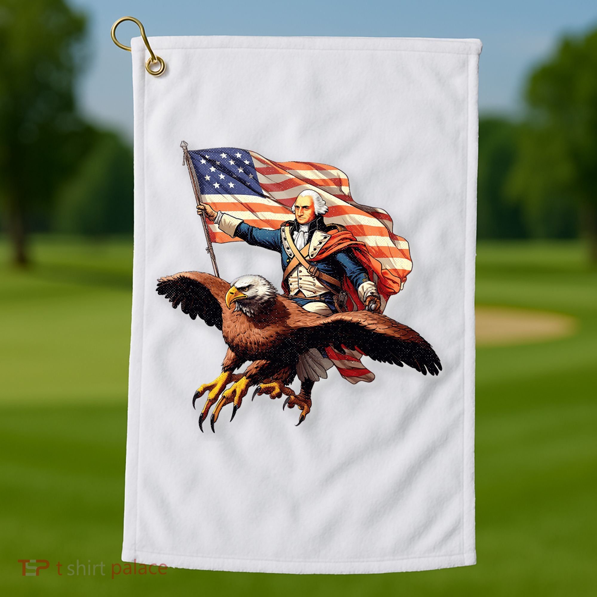 George Washington Riding A Bald Eagle Patriotic Golf Towel