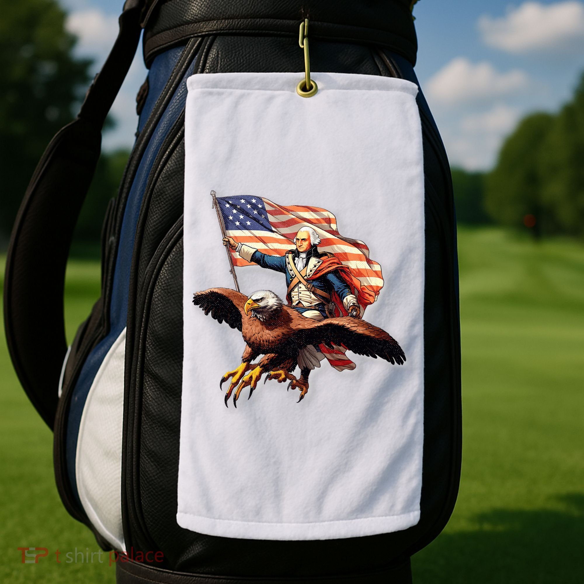 George Washington Riding A Bald Eagle Patriotic Golf Towel
