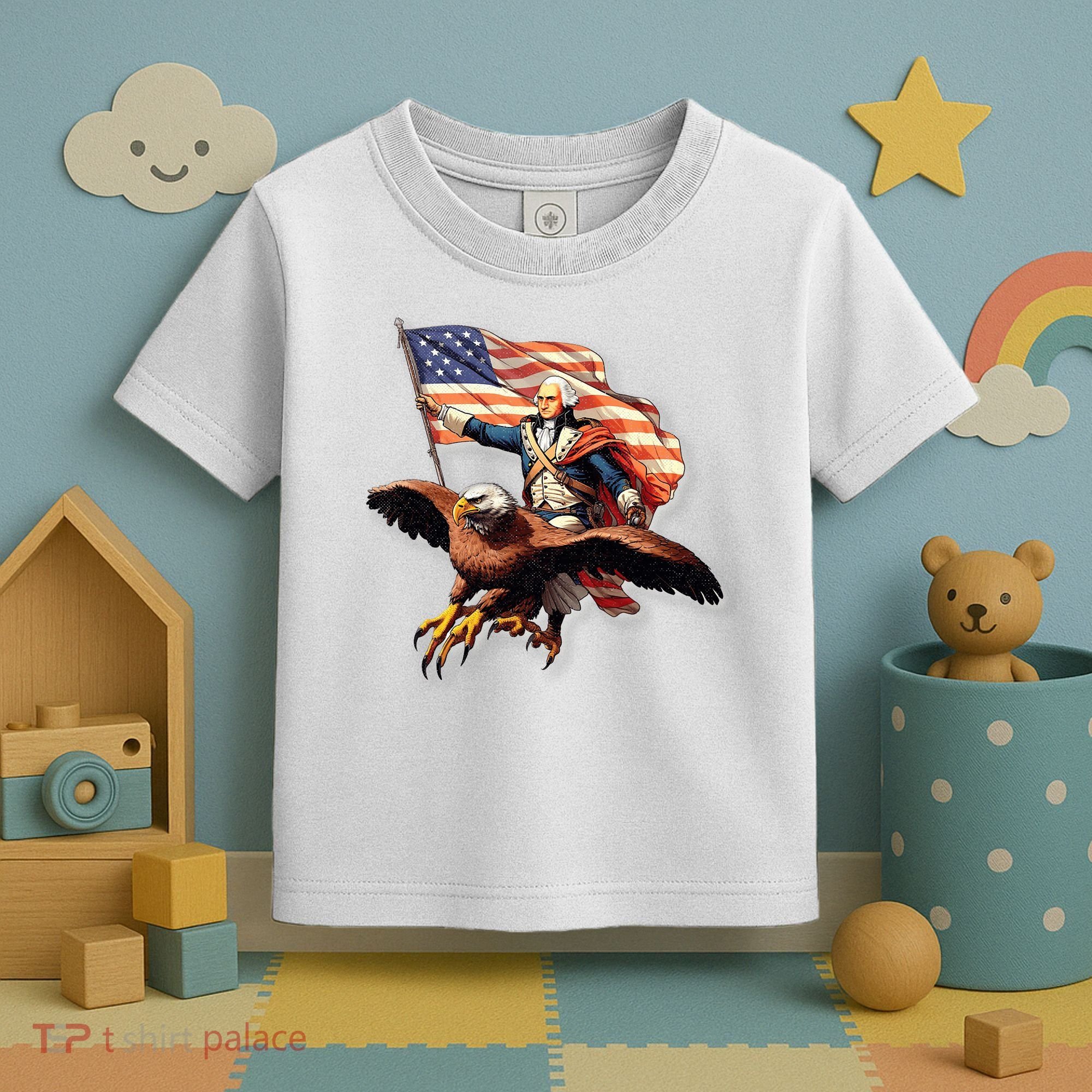 George Washington Riding A Bald Eagle Patriotic Toddler T-Shirt