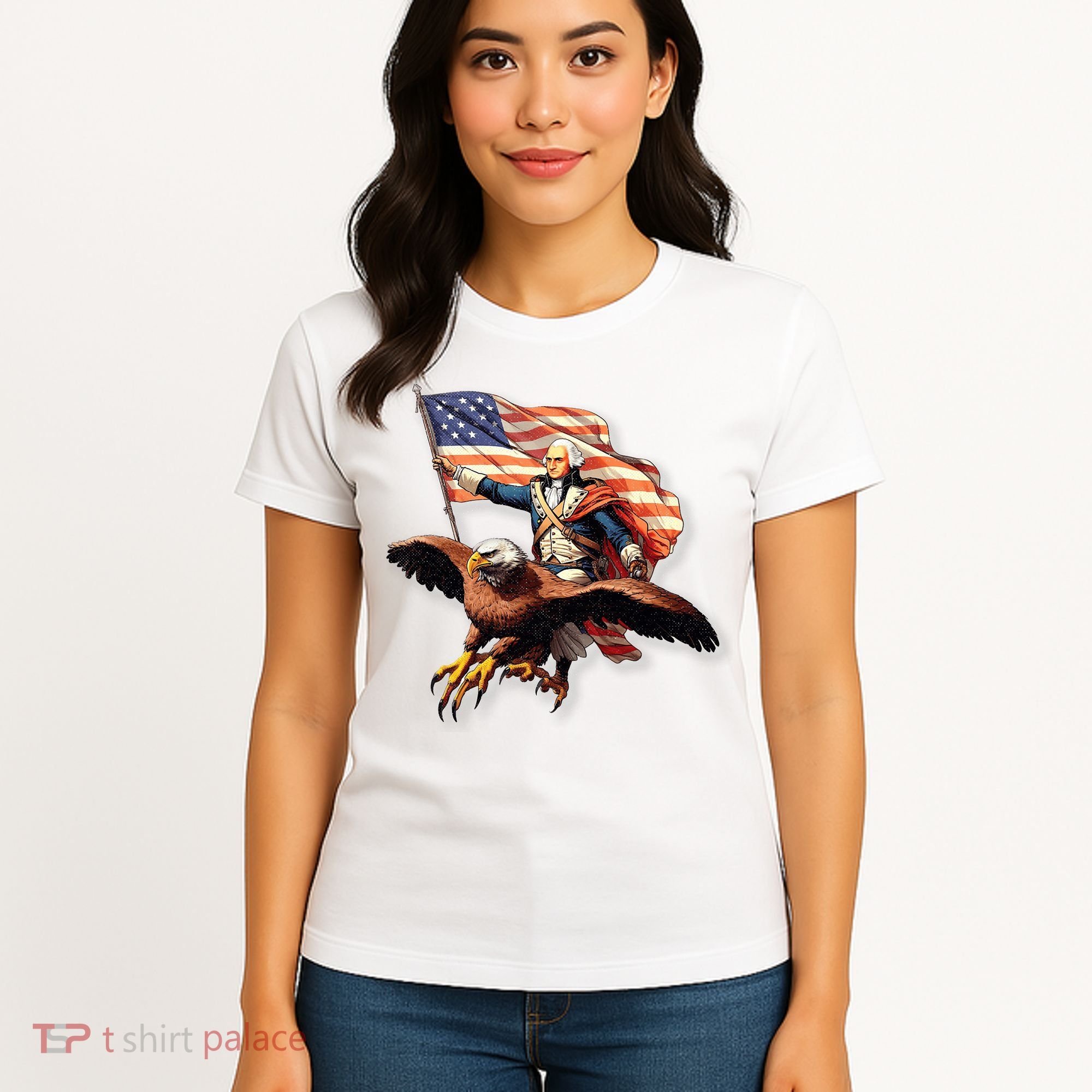 George Washington Riding A Bald Eagle Patriotic Women's T-Shirt