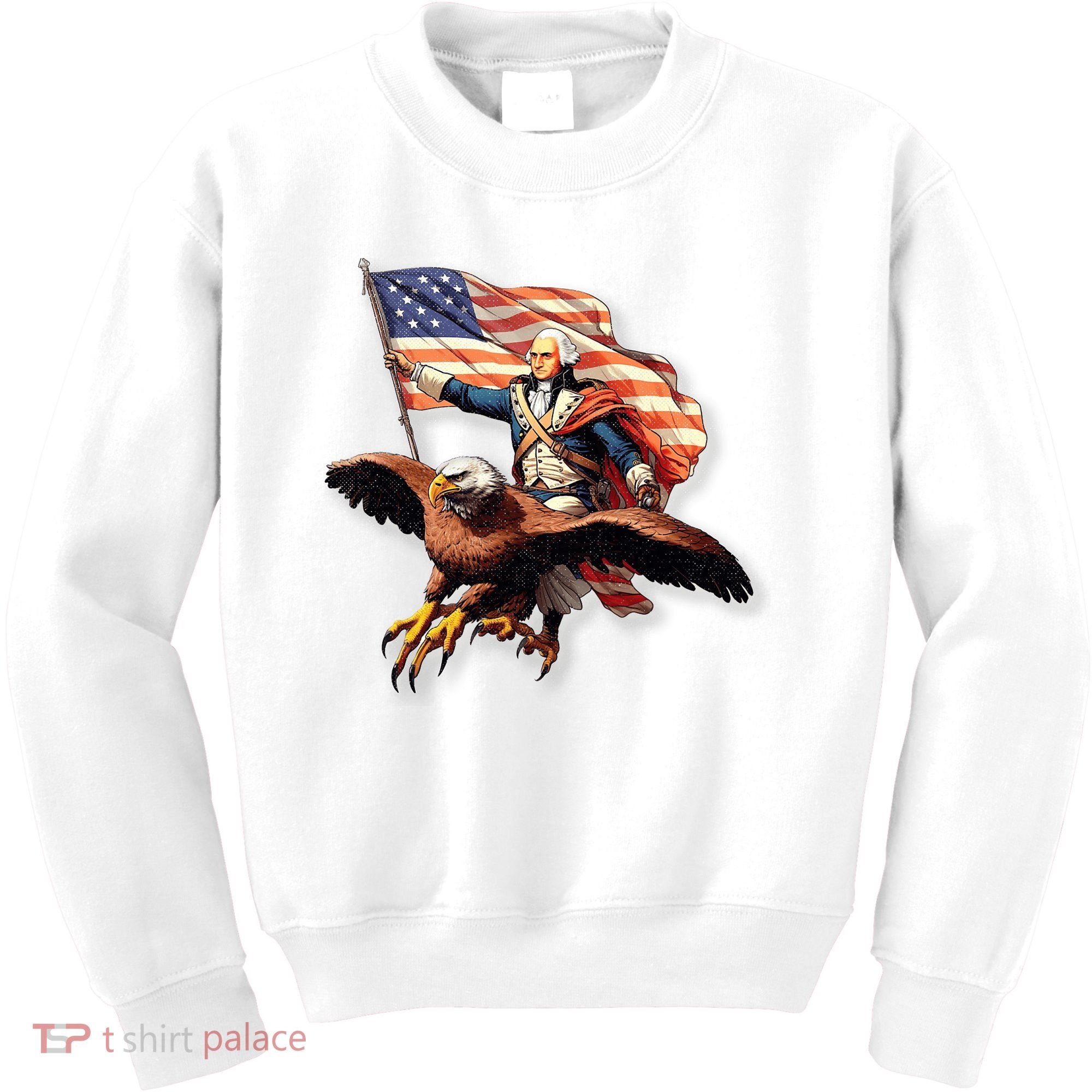 George Washington Riding A Bald Eagle Patriotic Kids Sweatshirt