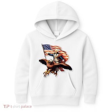George Washington Riding A Bald Eagle Patriotic Kids Hoodie