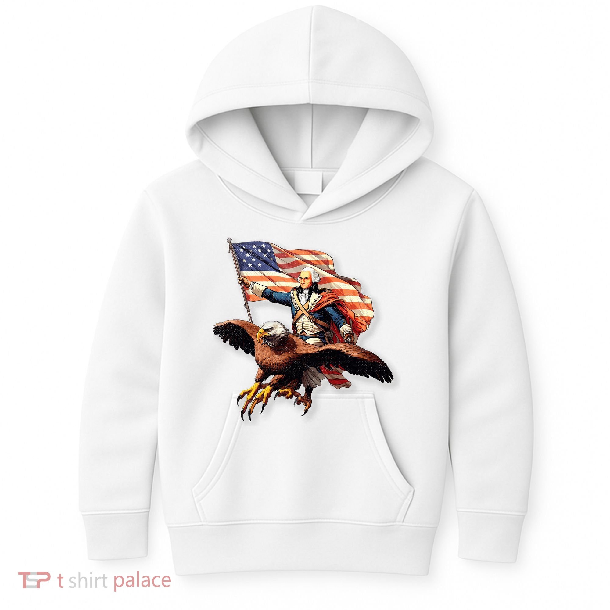 George Washington Riding A Bald Eagle Patriotic Kids Hoodie