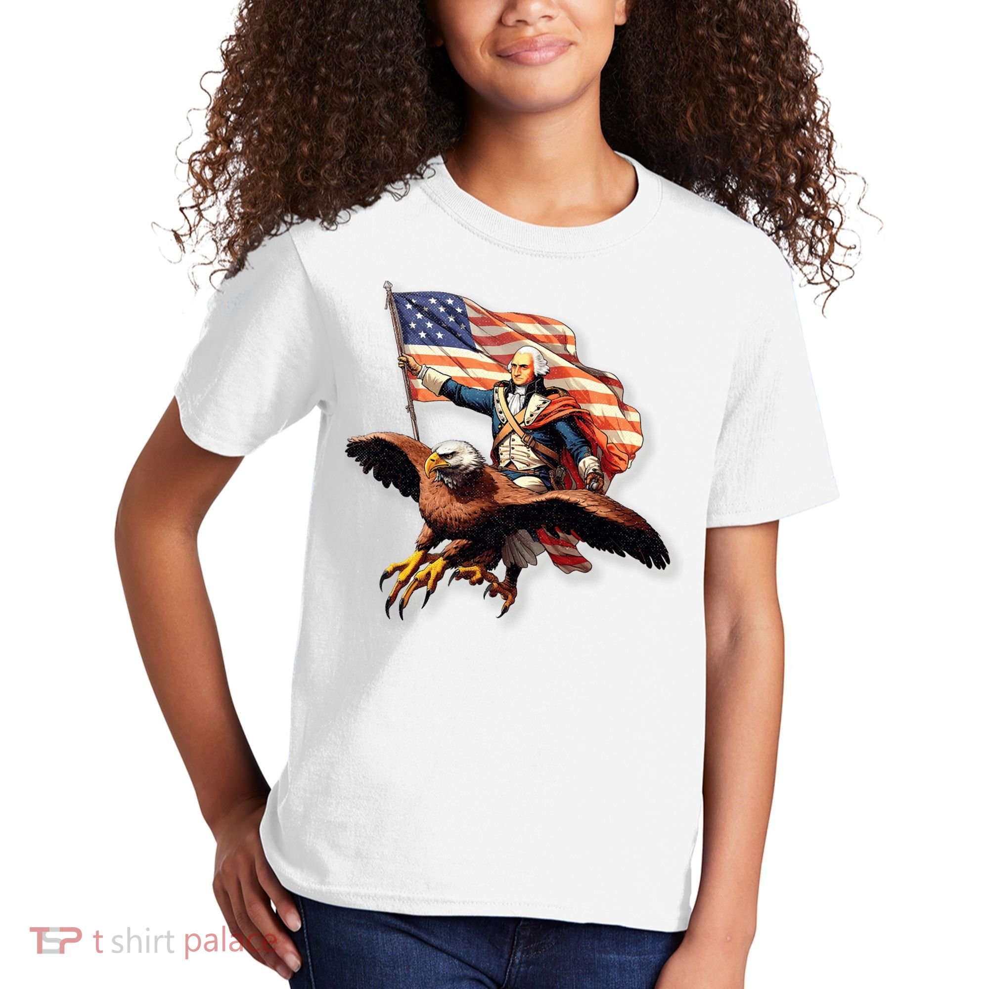 George Washington Riding A Bald Eagle Patriotic Kids T-Shirt