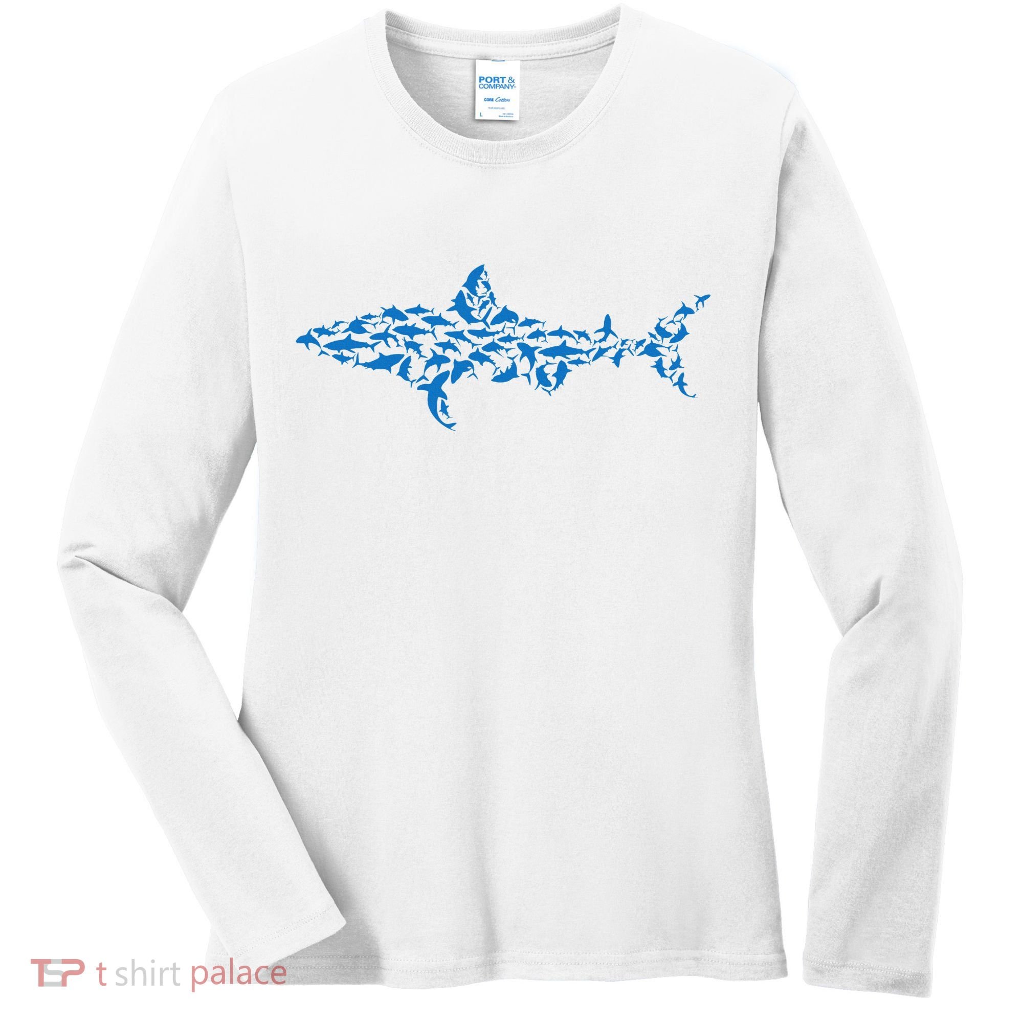 Great White Shark Sharks Silhouette Shark Fish White Shark Women's Long Sleeve Shirt