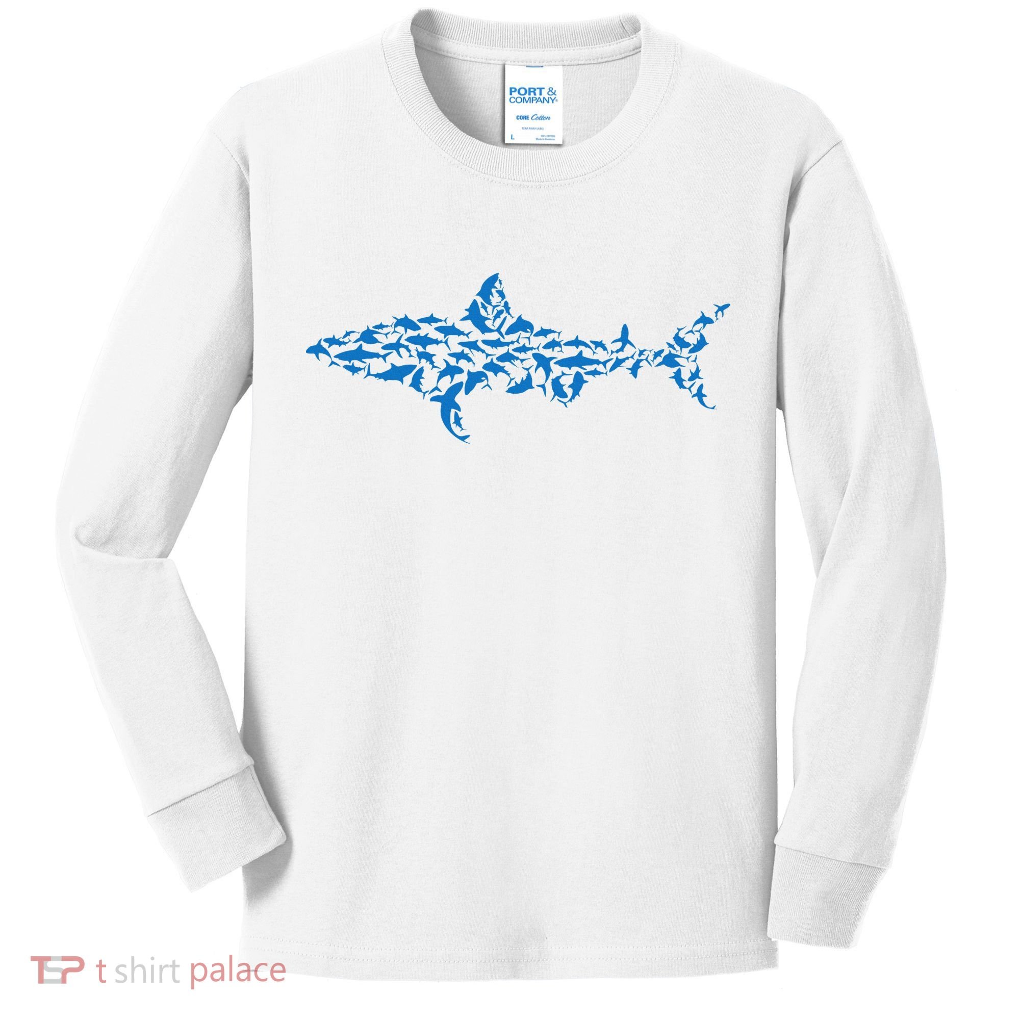 Great White Shark Sharks Silhouette Shark Fish White Shark Kids Long Sleeve Shirt