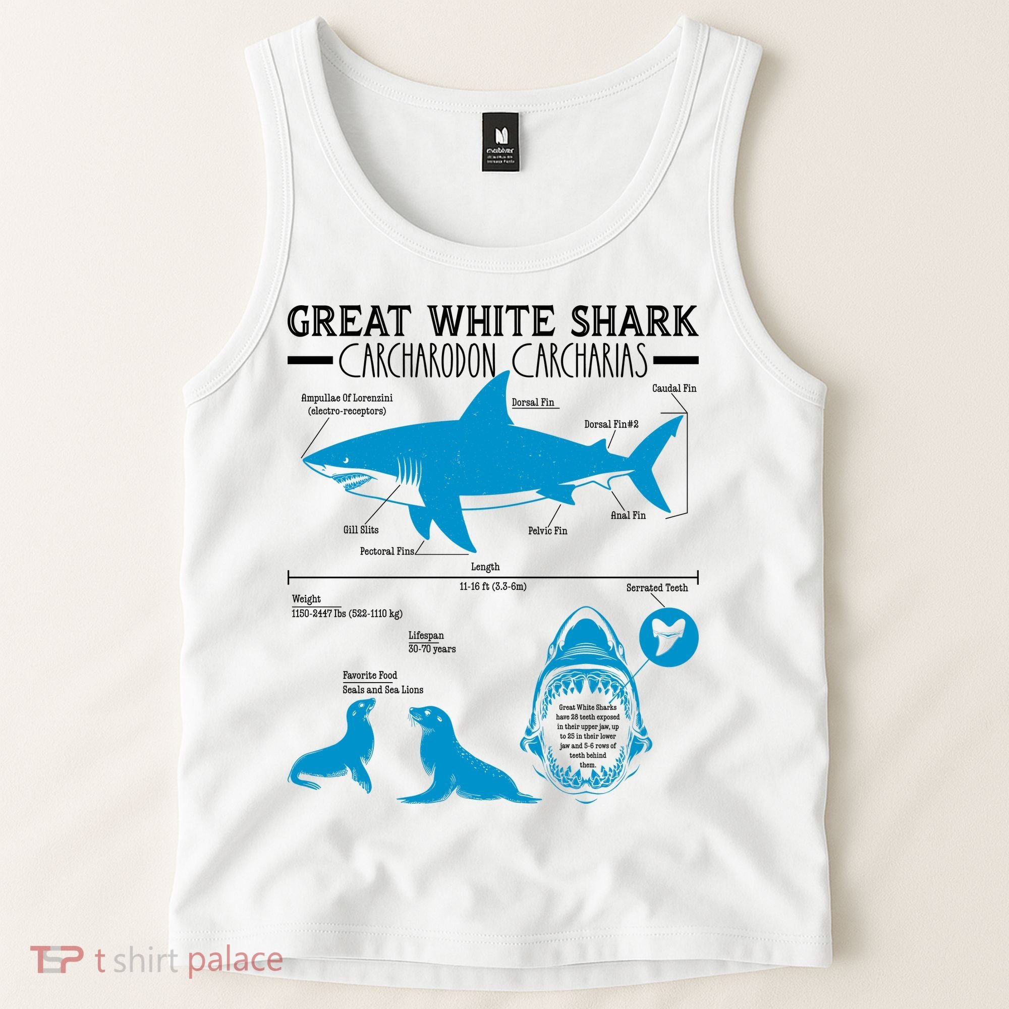Great White Shark Carcharodon Carcharias Infographic Tank Top