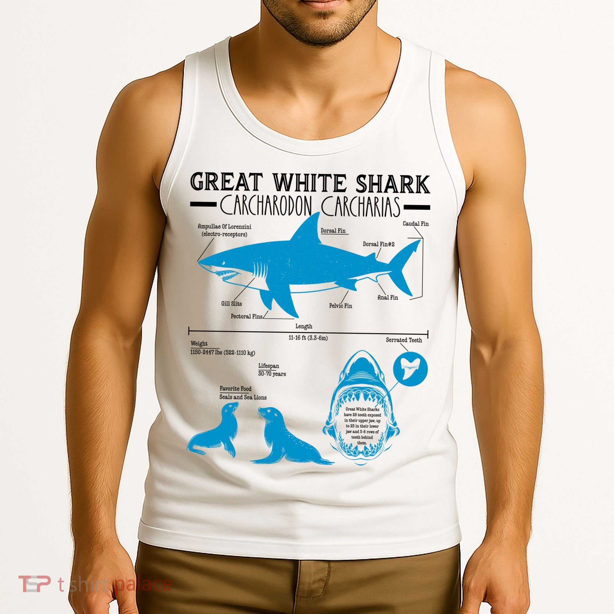Great White Shark Carcharodon Carcharias Infographic Tank Top