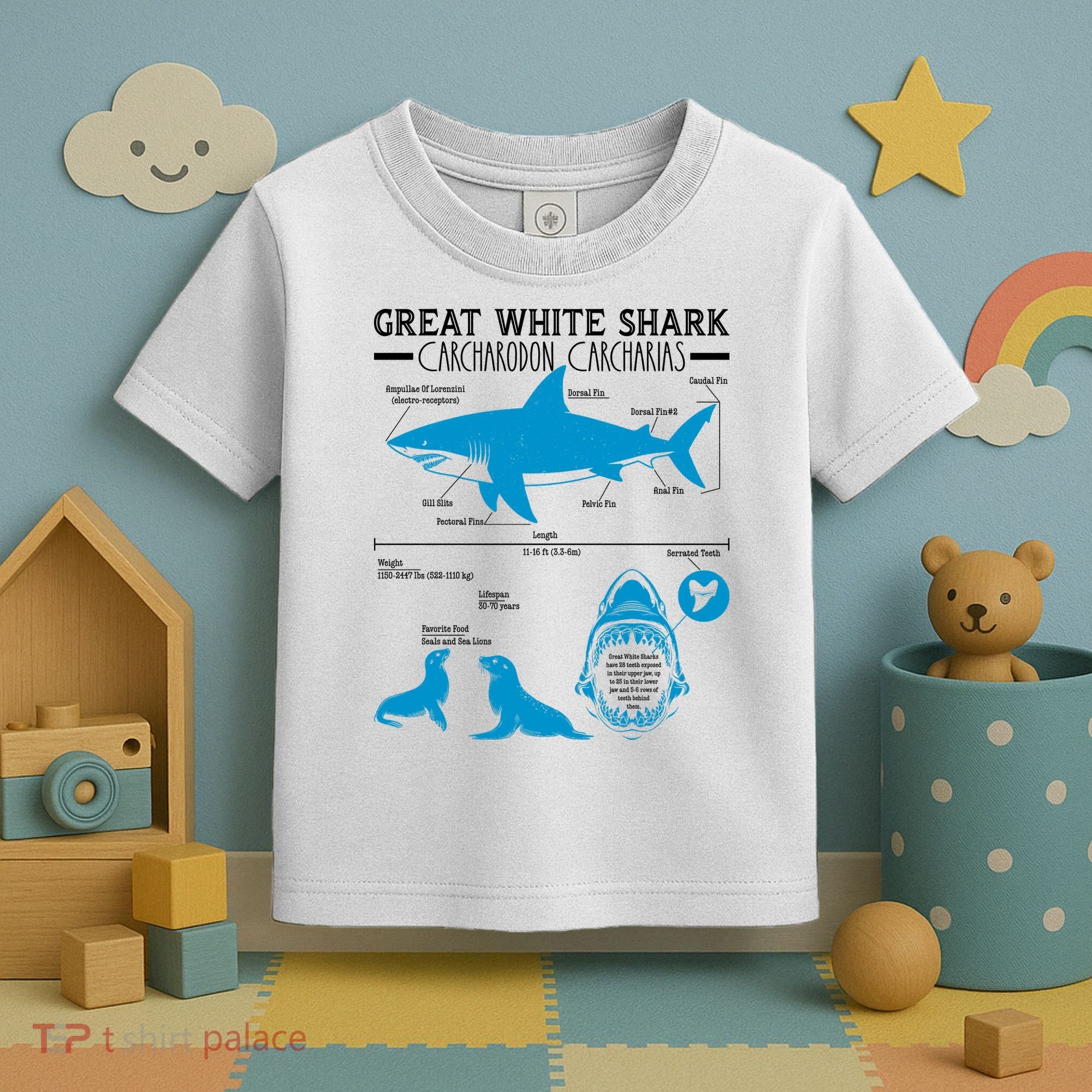 Great White Shark Carcharodon Carcharias Infographic Toddler T-Shirt