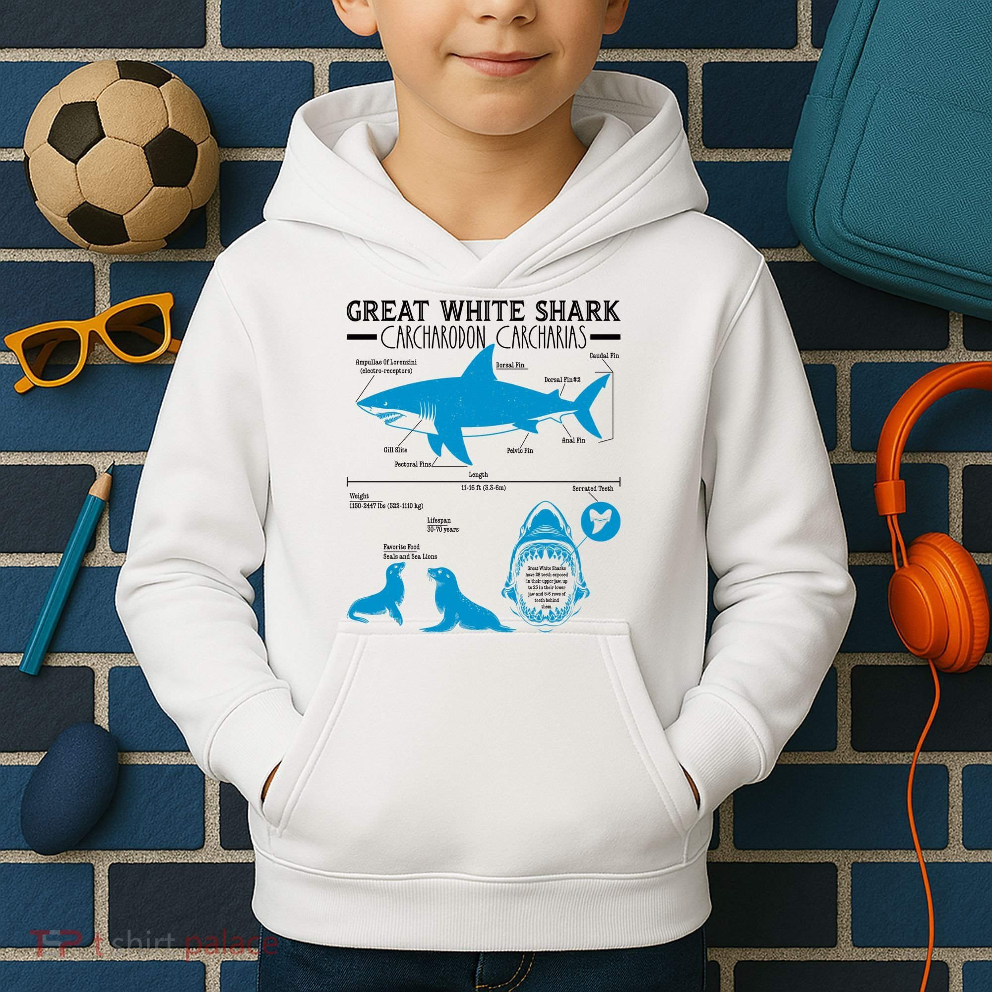 Great White Shark Carcharodon Carcharias Infographic Kids Hoodie