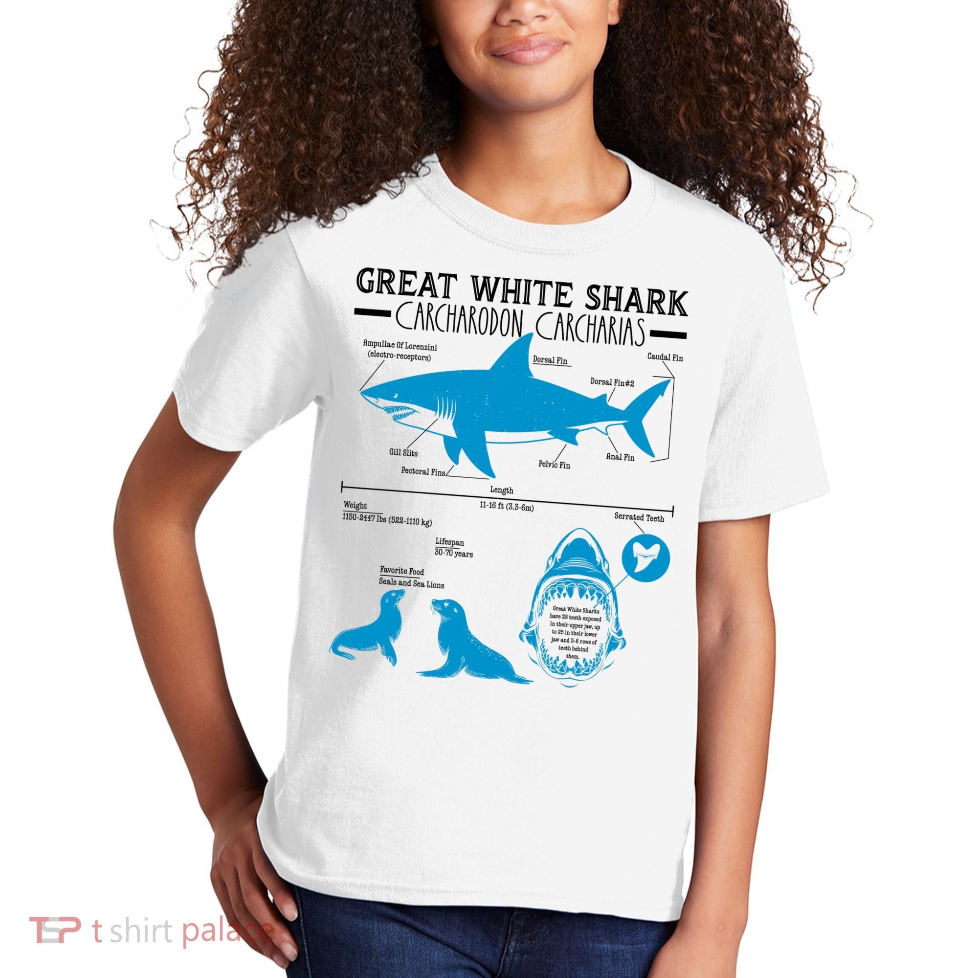 Great White Shark Carcharodon Carcharias Infographic Kids T-Shirt