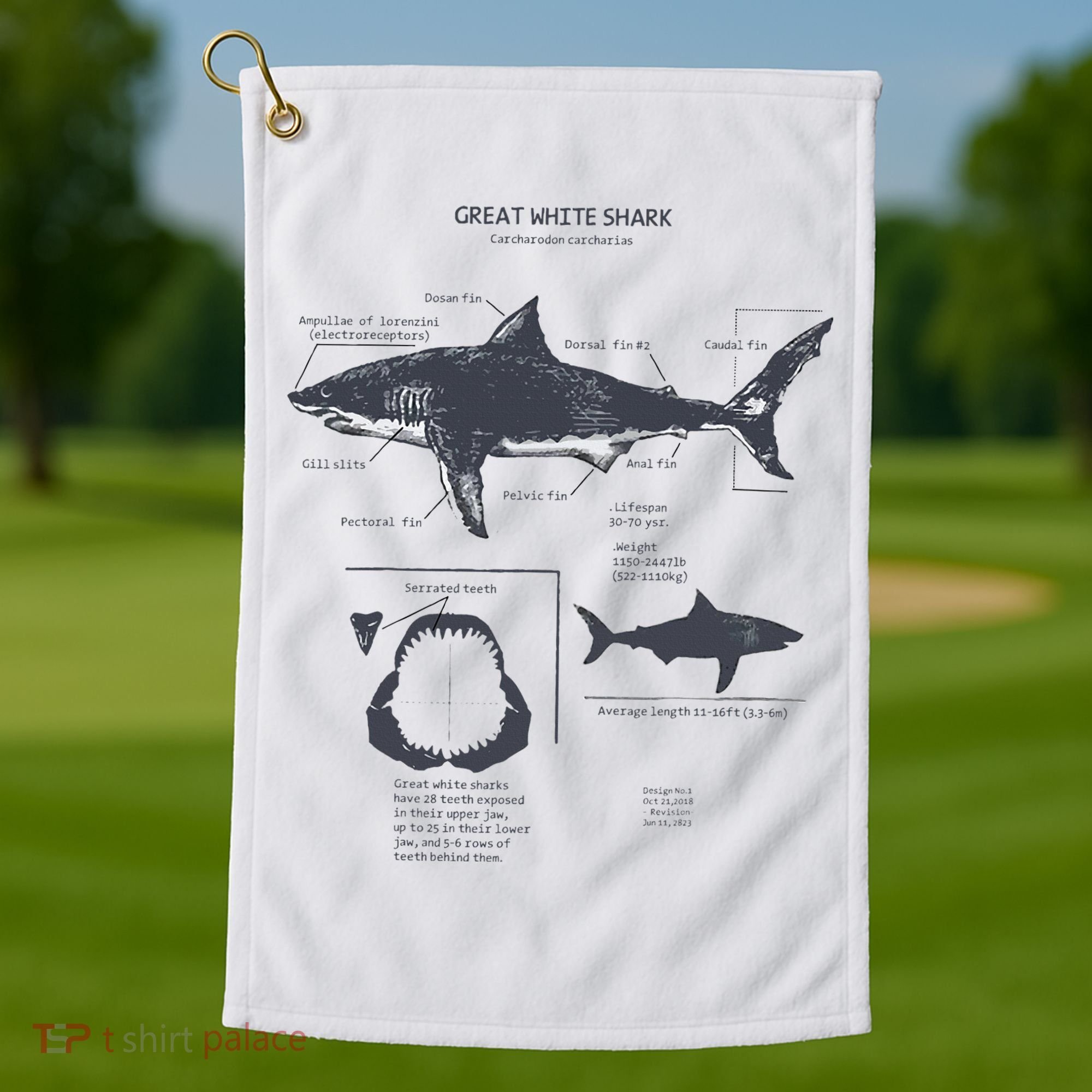 Great White Shark Anatomy Marine Biologist Golf Towel