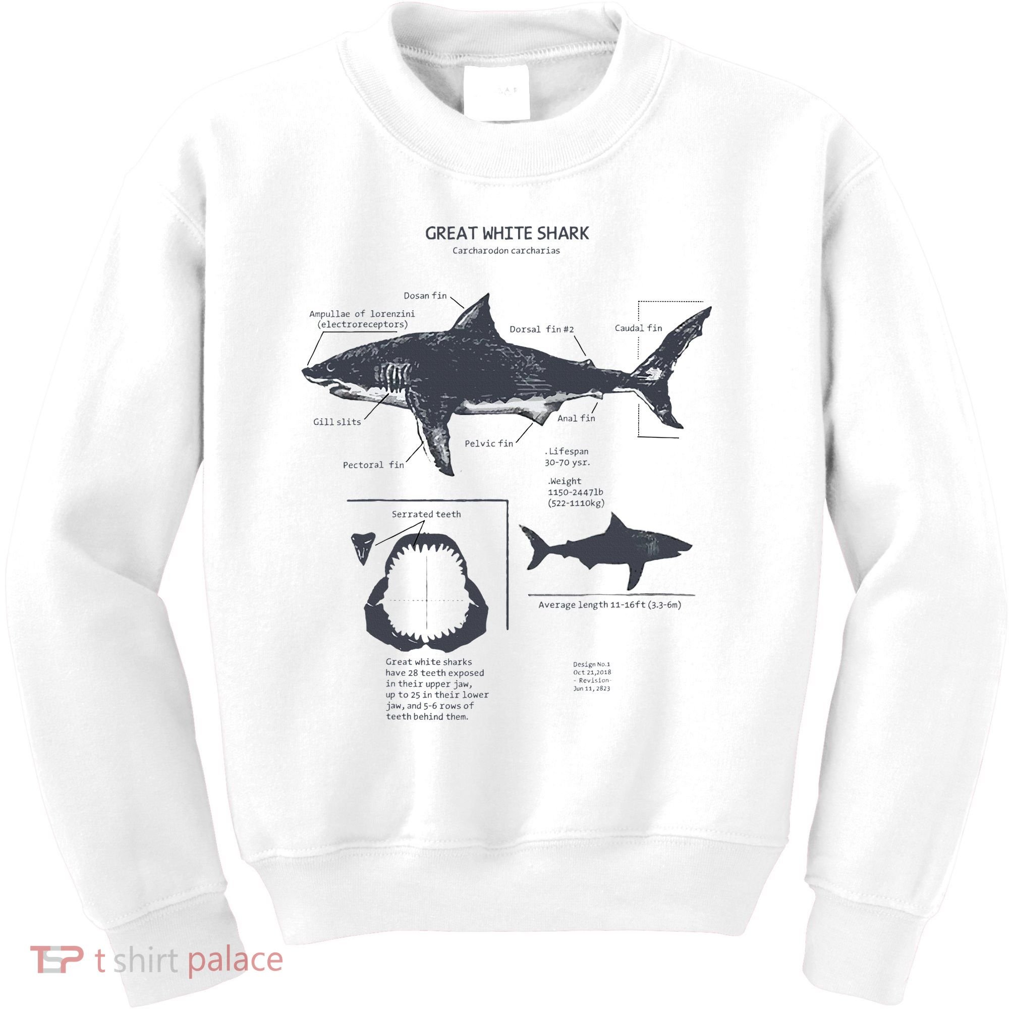 Great White Shark Anatomy Marine Biologist Kids Sweatshirt