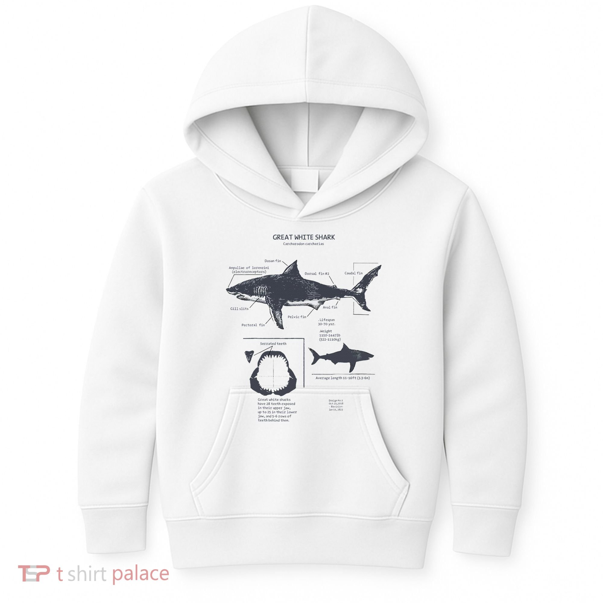 Great White Shark Anatomy Marine Biologist Kids Hoodie