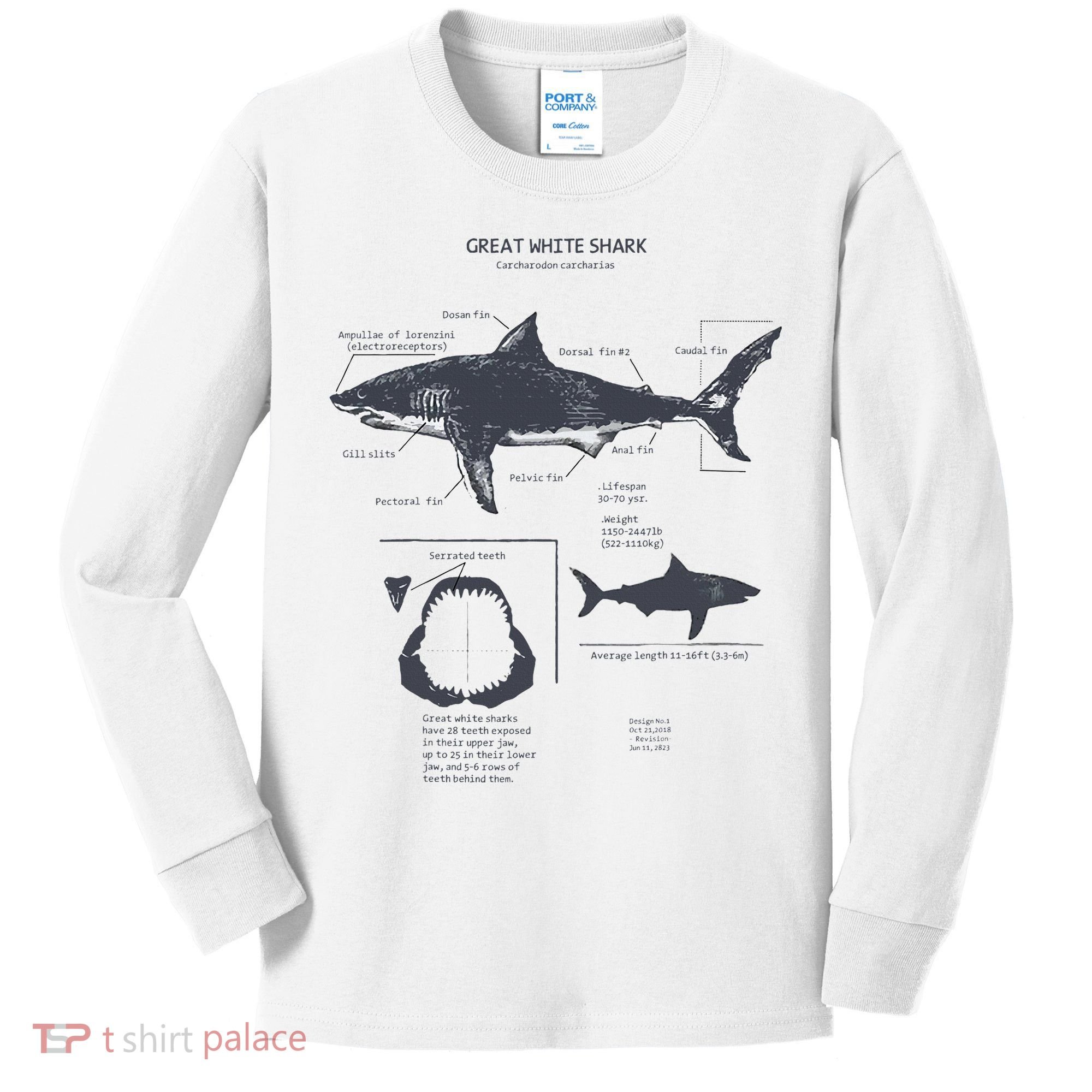 Great White Shark Anatomy Marine Biologist Kids Long Sleeve Shirt