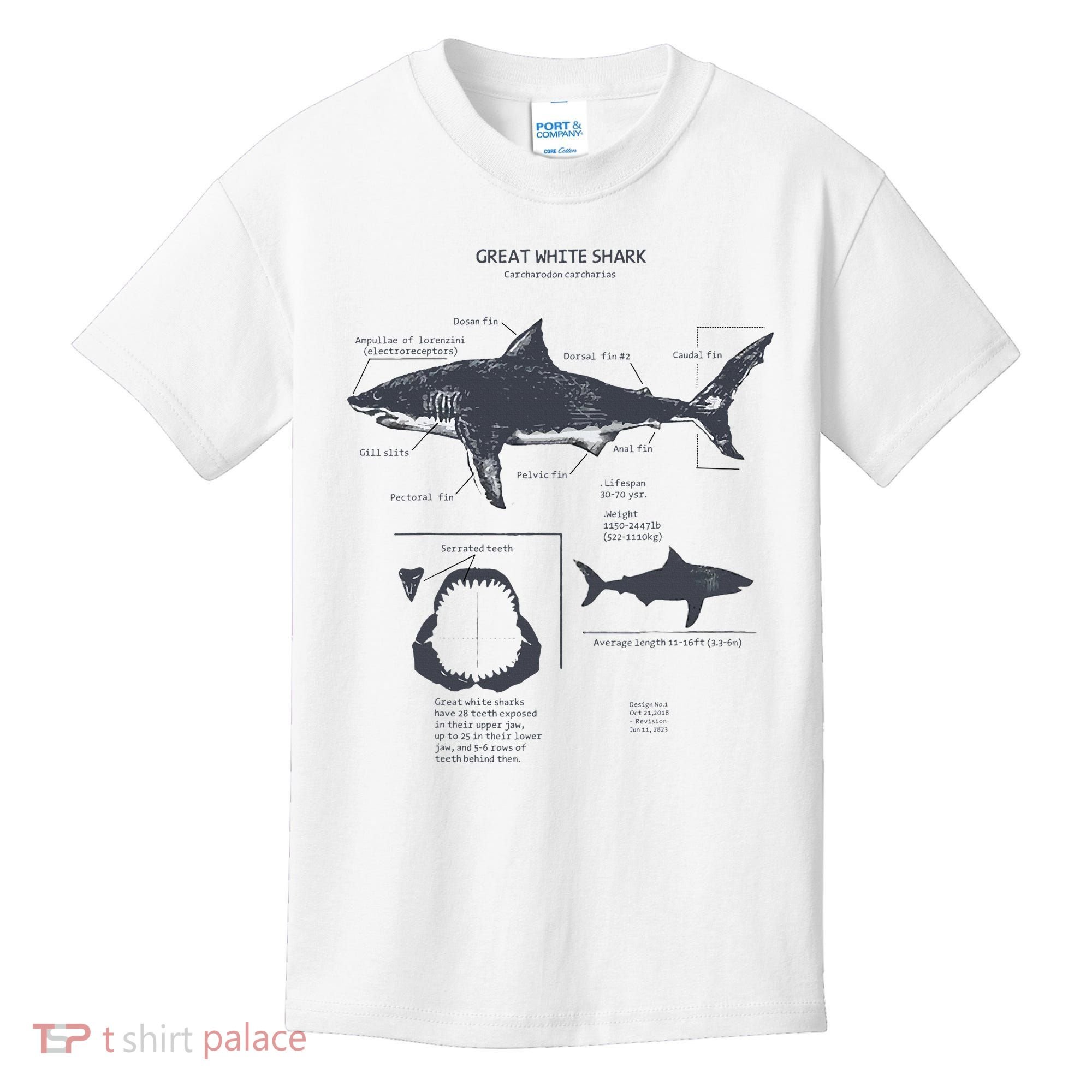 Great White Shark Anatomy Marine Biologist Kids T-Shirt