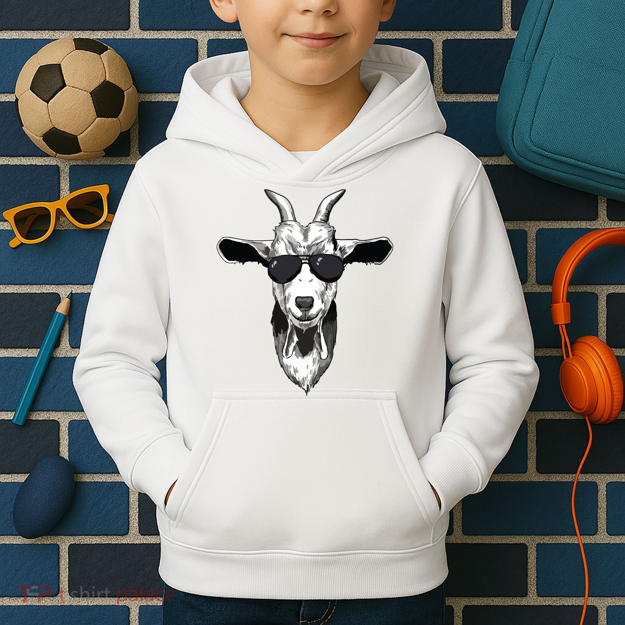 Goat With Sunglasses Kids Hoodie