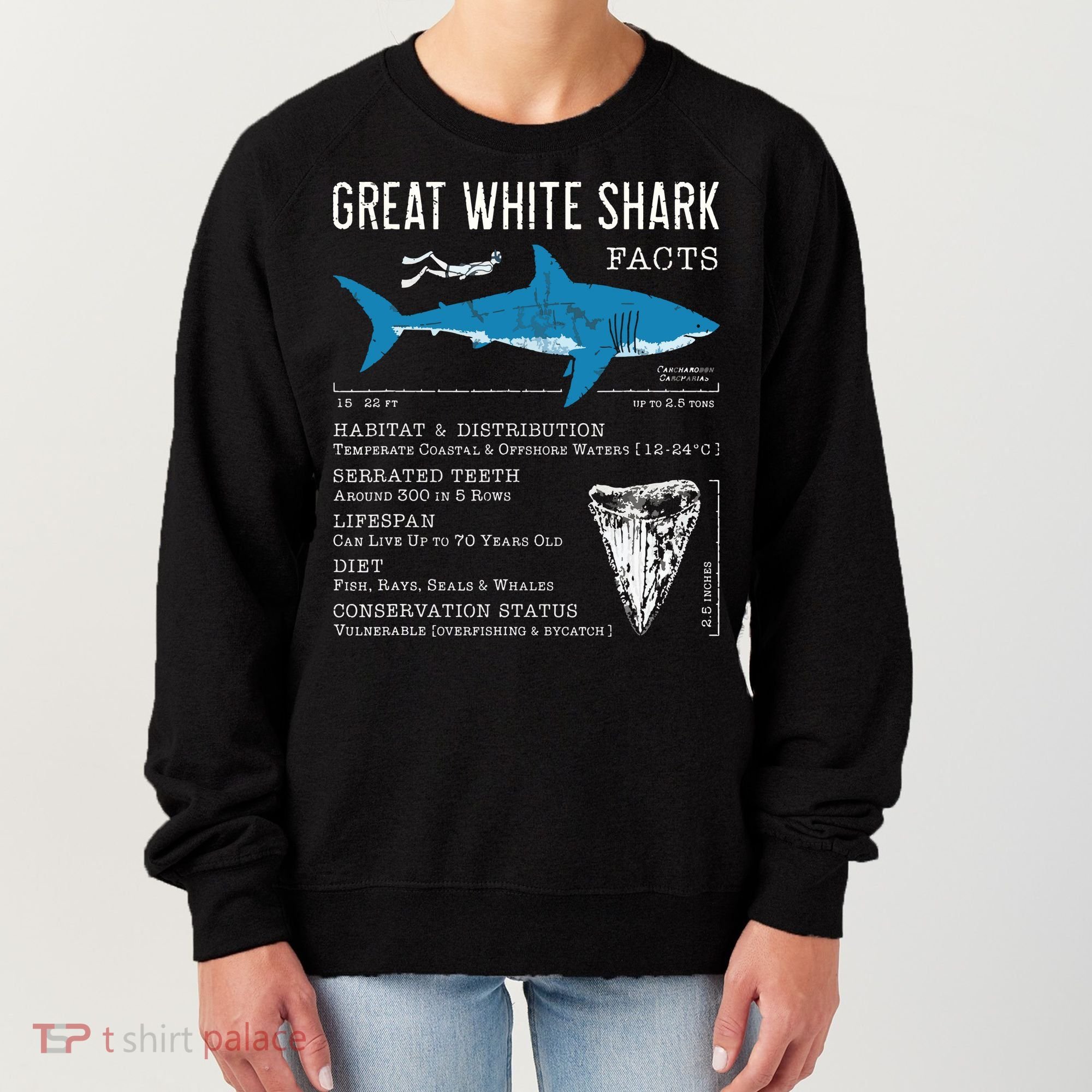 Great White Shark Facts Educational Shark Lover Sharks Tooth Women's Sweatshirt