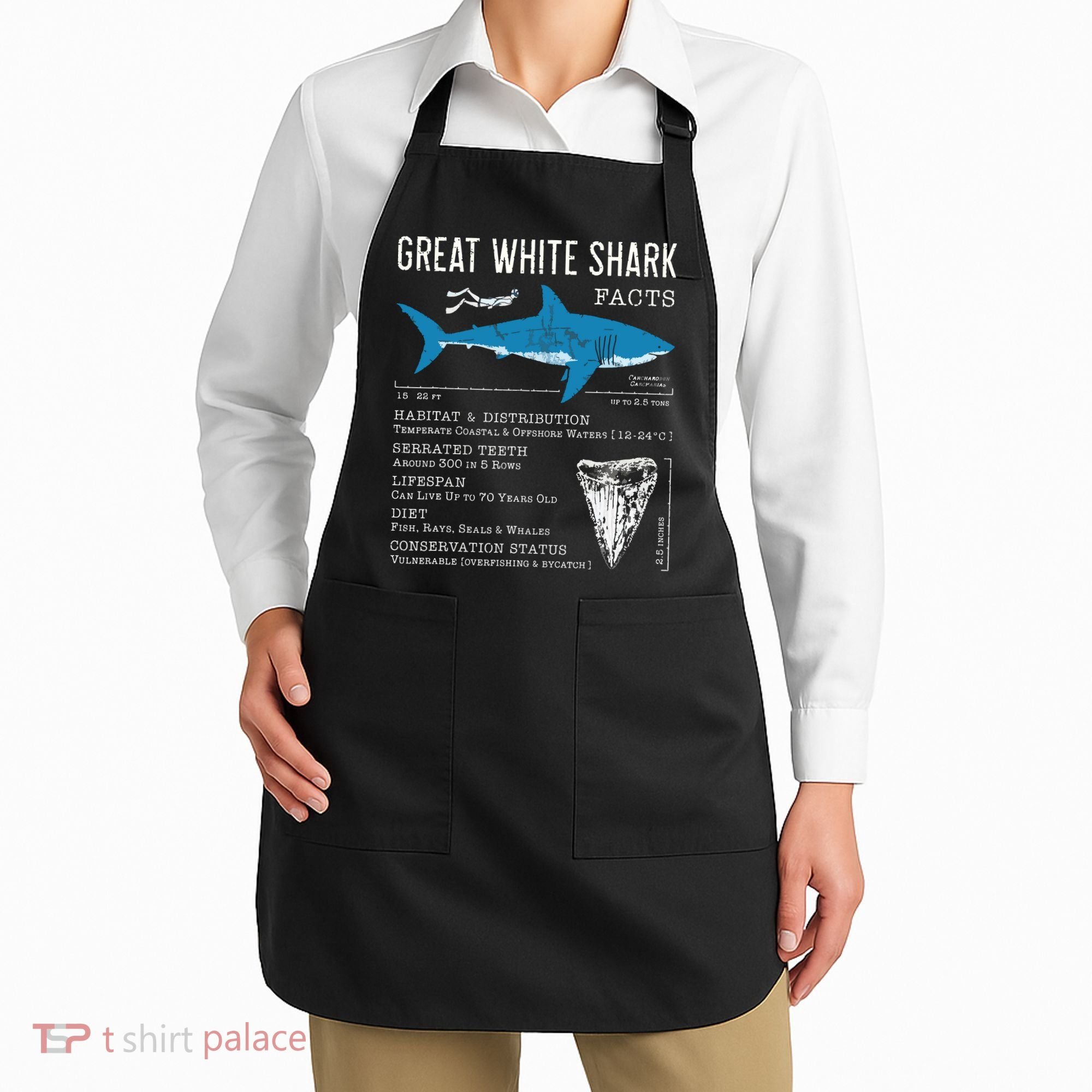 Great White Shark Facts Educational Shark Lover Sharks Tooth Apron