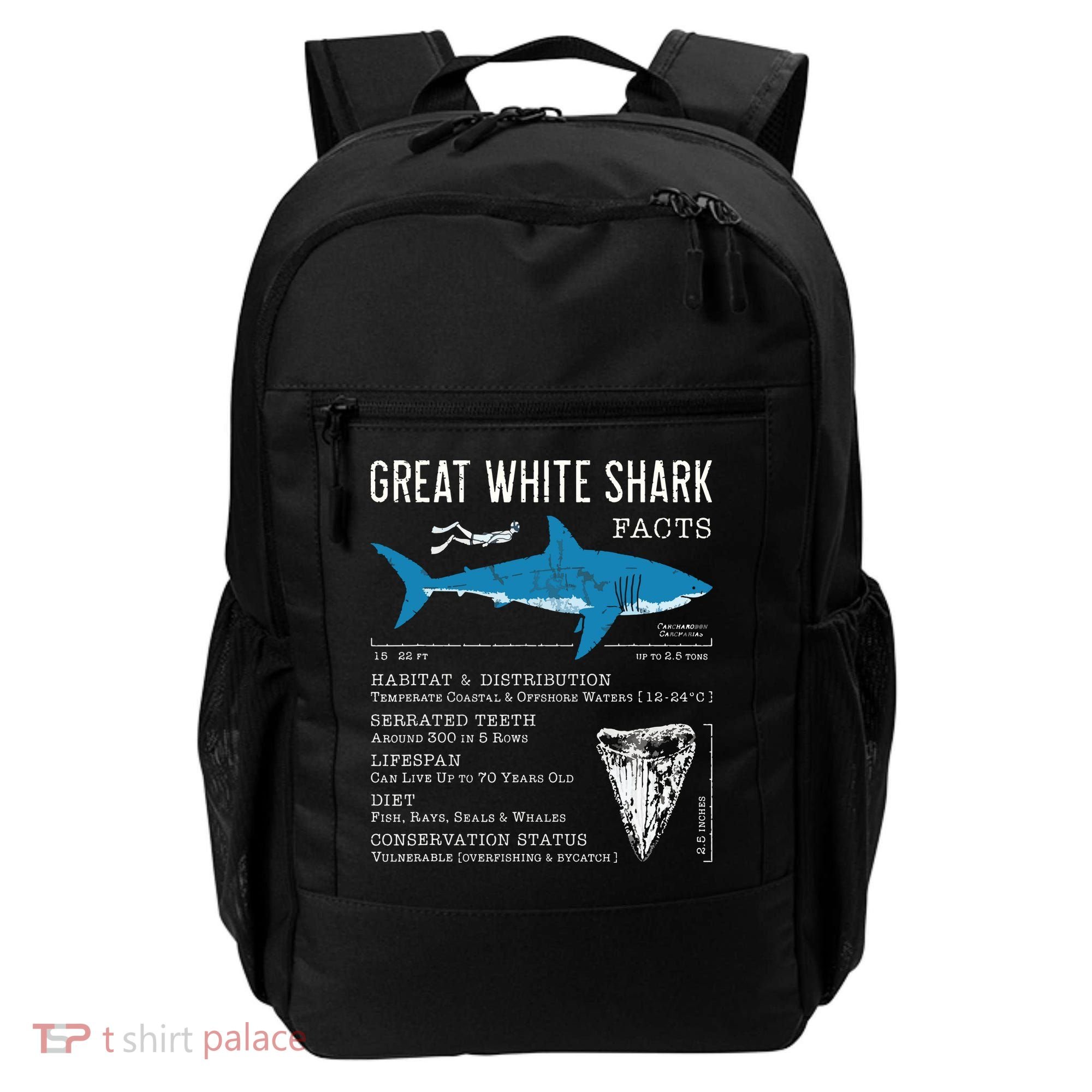 Great White Shark Facts Educational Shark Lover Sharks Tooth Backpack