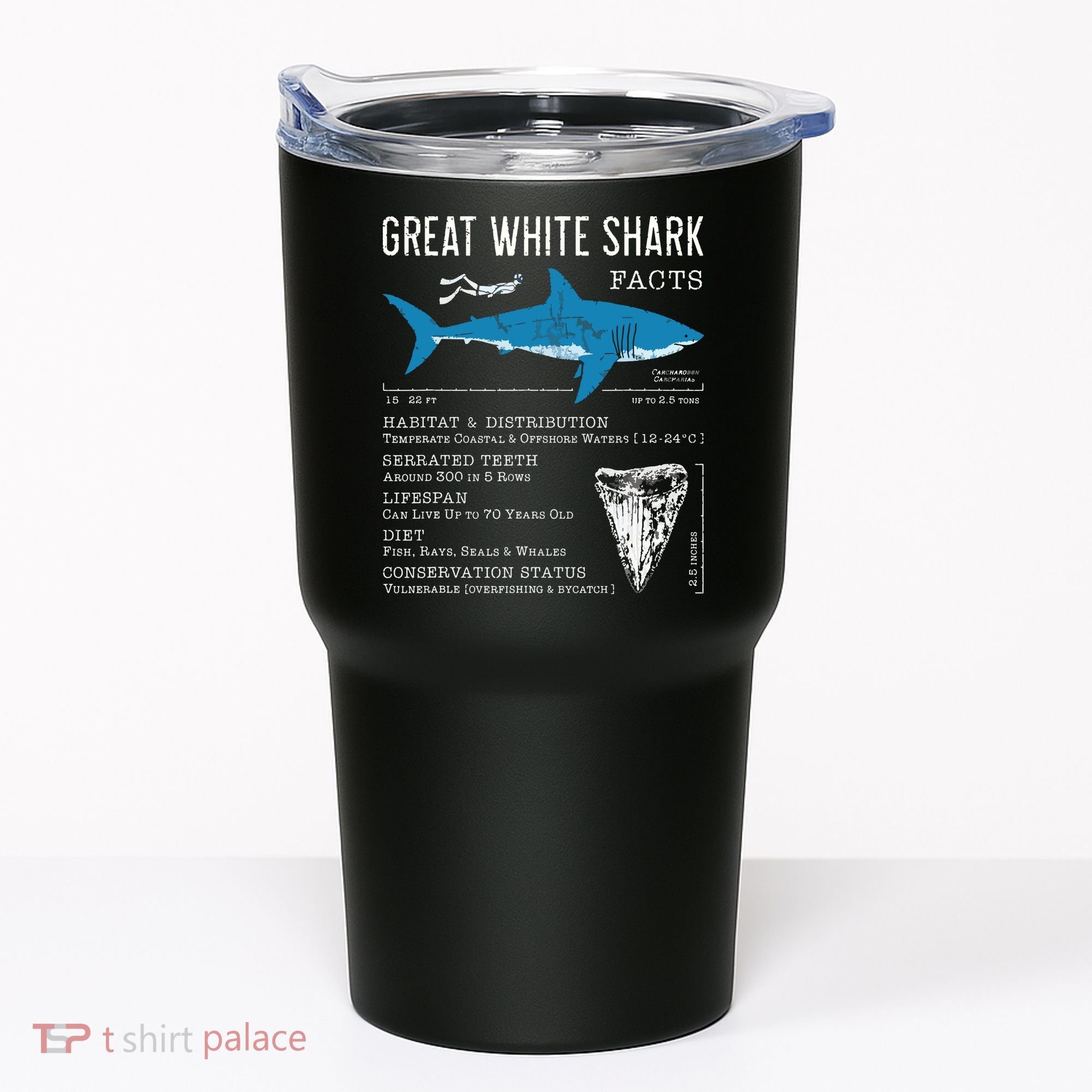 Great White Shark Facts Educational Shark Lover Sharks Tooth Tumbler