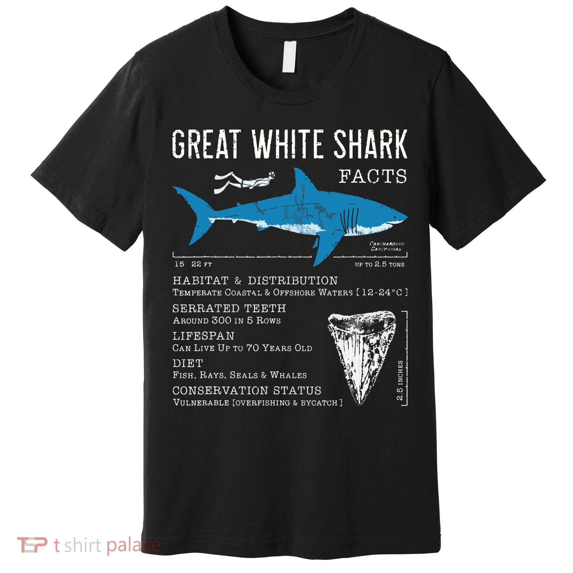 Great White Shark Facts Educational Shark Lover Sharks Tooth Premium T-Shirt
