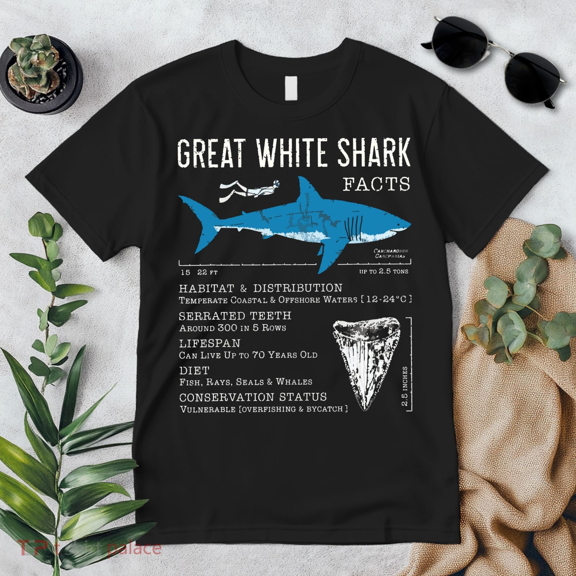Great White Shark Facts Educational Shark Lover Sharks Tooth Premium T-Shirt