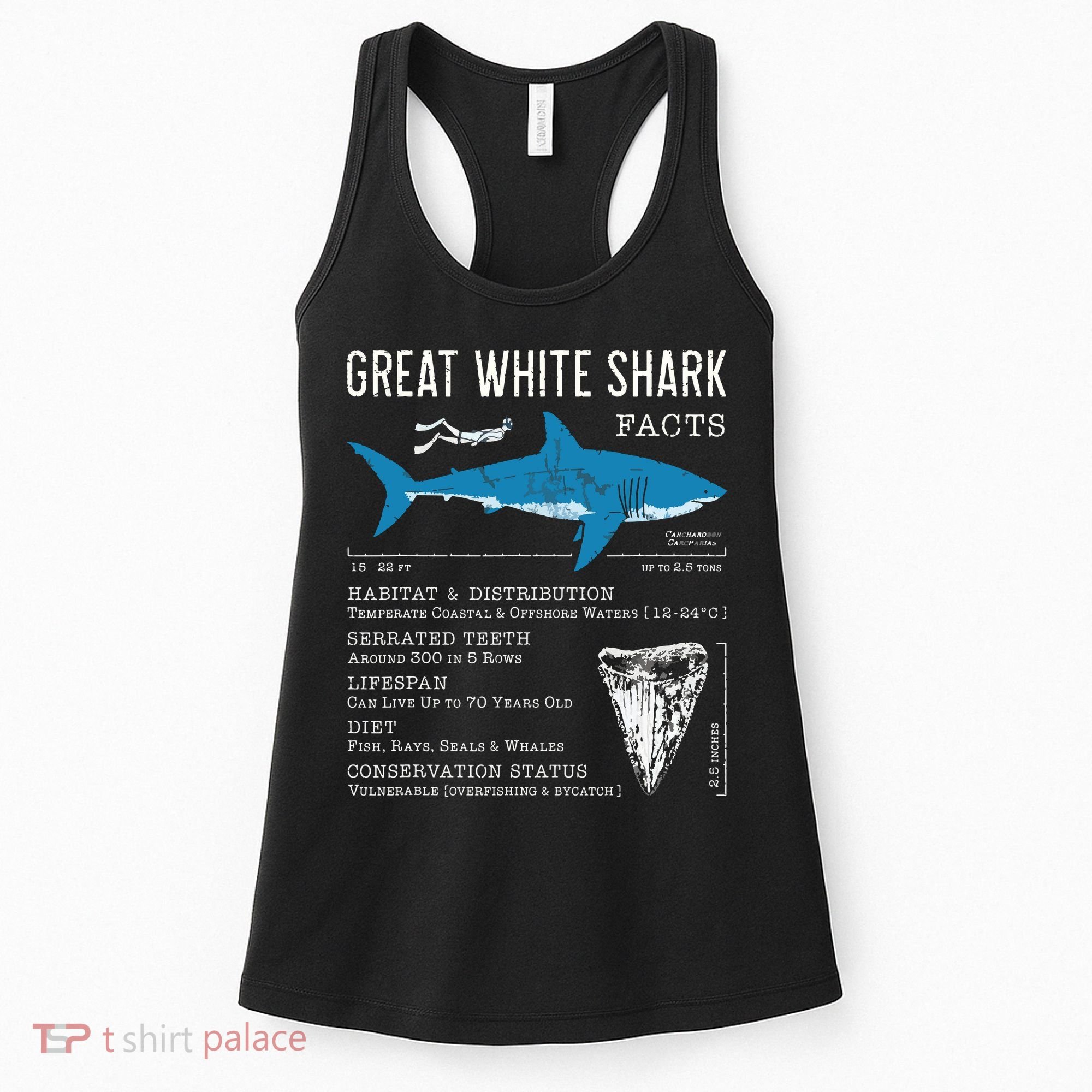 Great White Shark Facts Educational Shark Lover Sharks Tooth Women's Tank Top