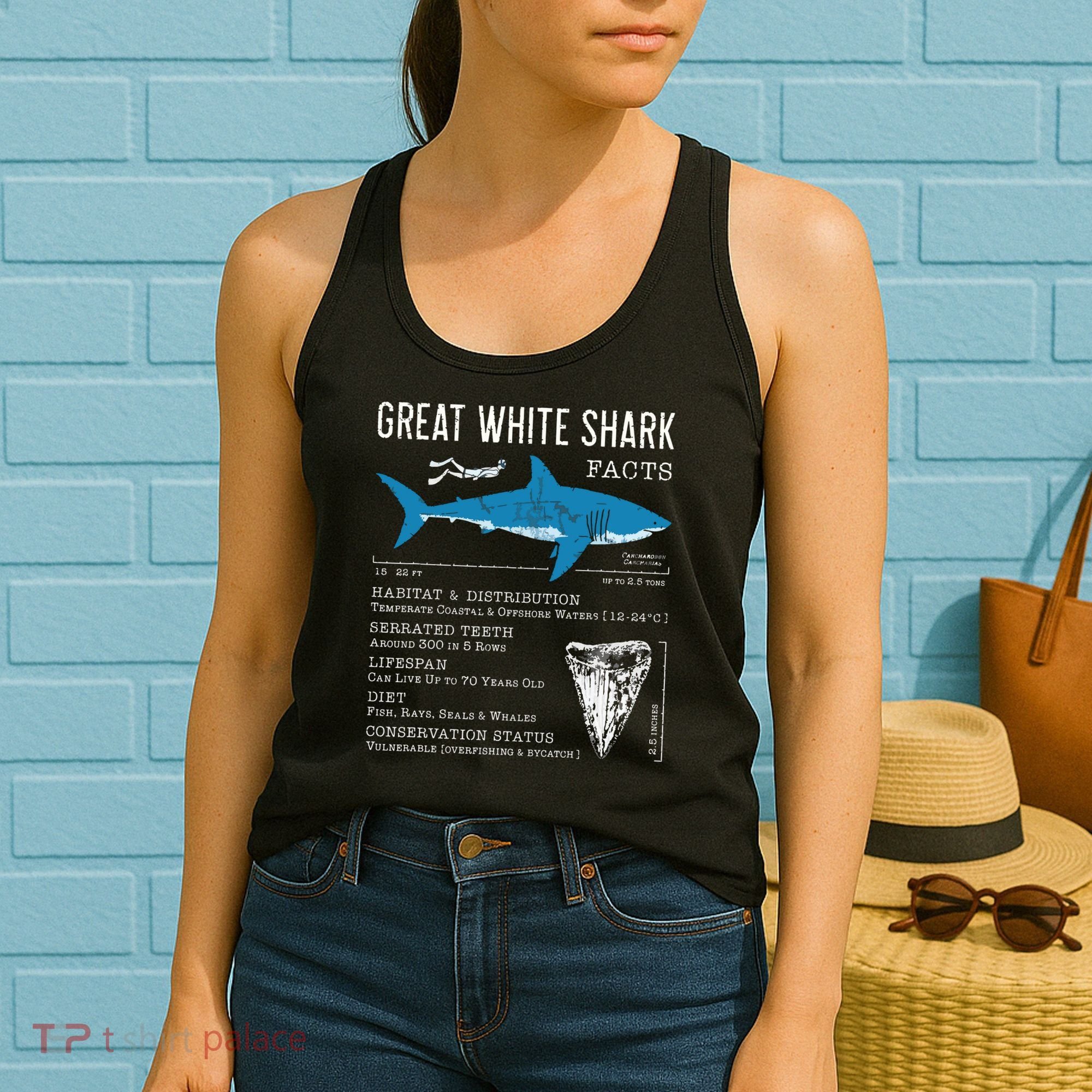 Great White Shark Facts Educational Shark Lover Sharks Tooth Women's Tank Top
