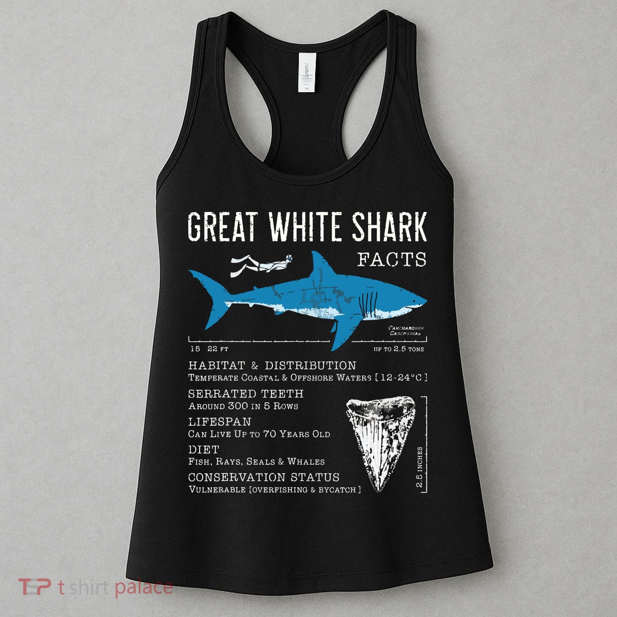 Great White Shark Facts Educational Shark Lover Sharks Tooth Women's Tank Top