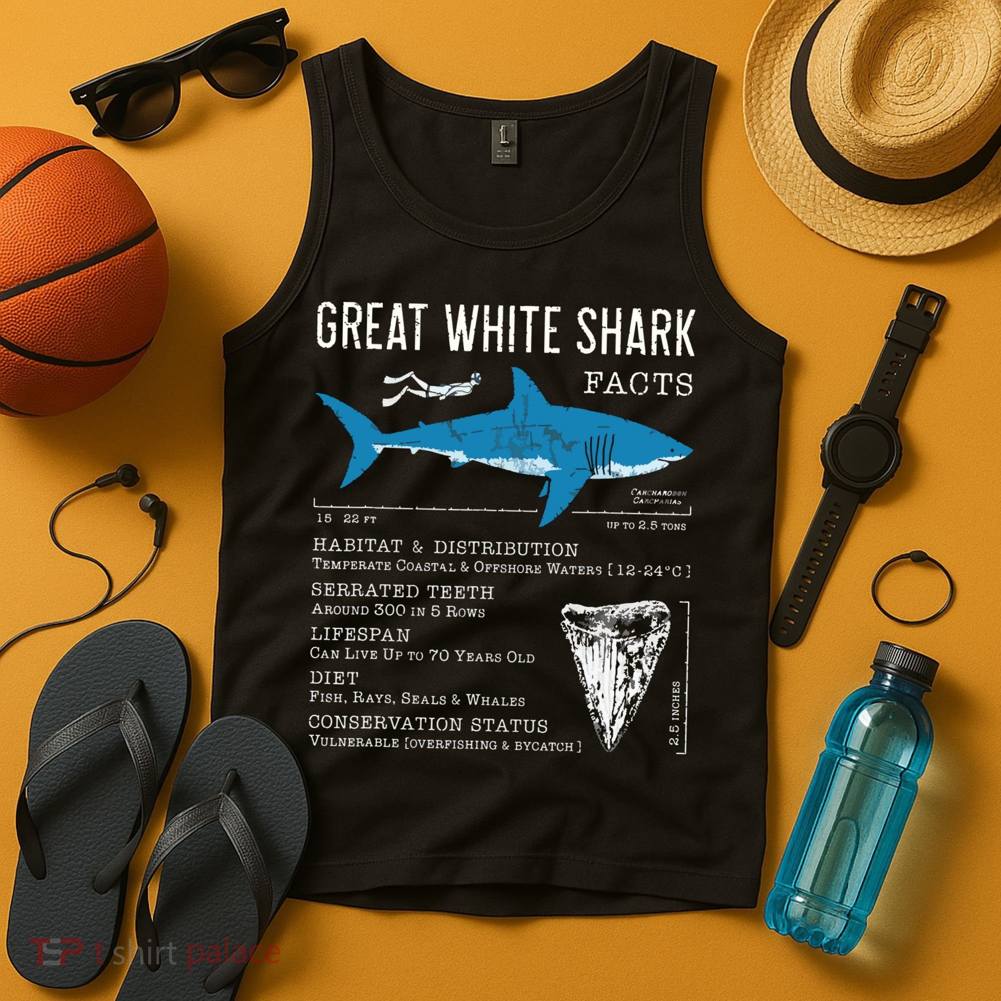 Great White Shark Facts Educational Shark Lover Sharks Tooth Tank Top