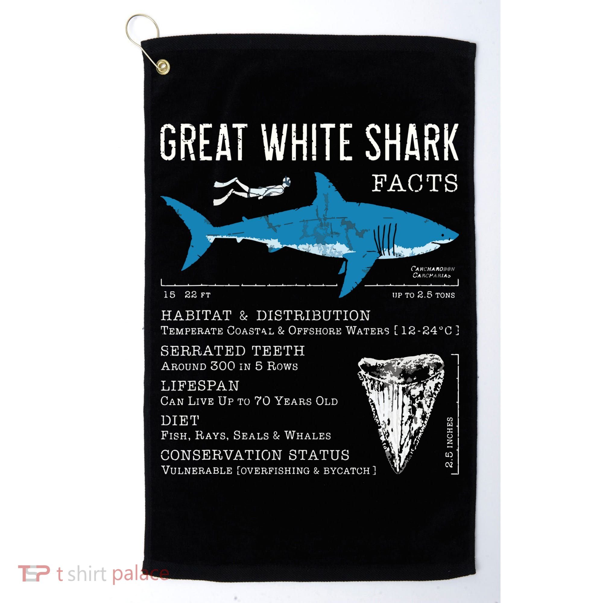 Great White Shark Facts Educational Shark Lover Sharks Tooth Golf Towel