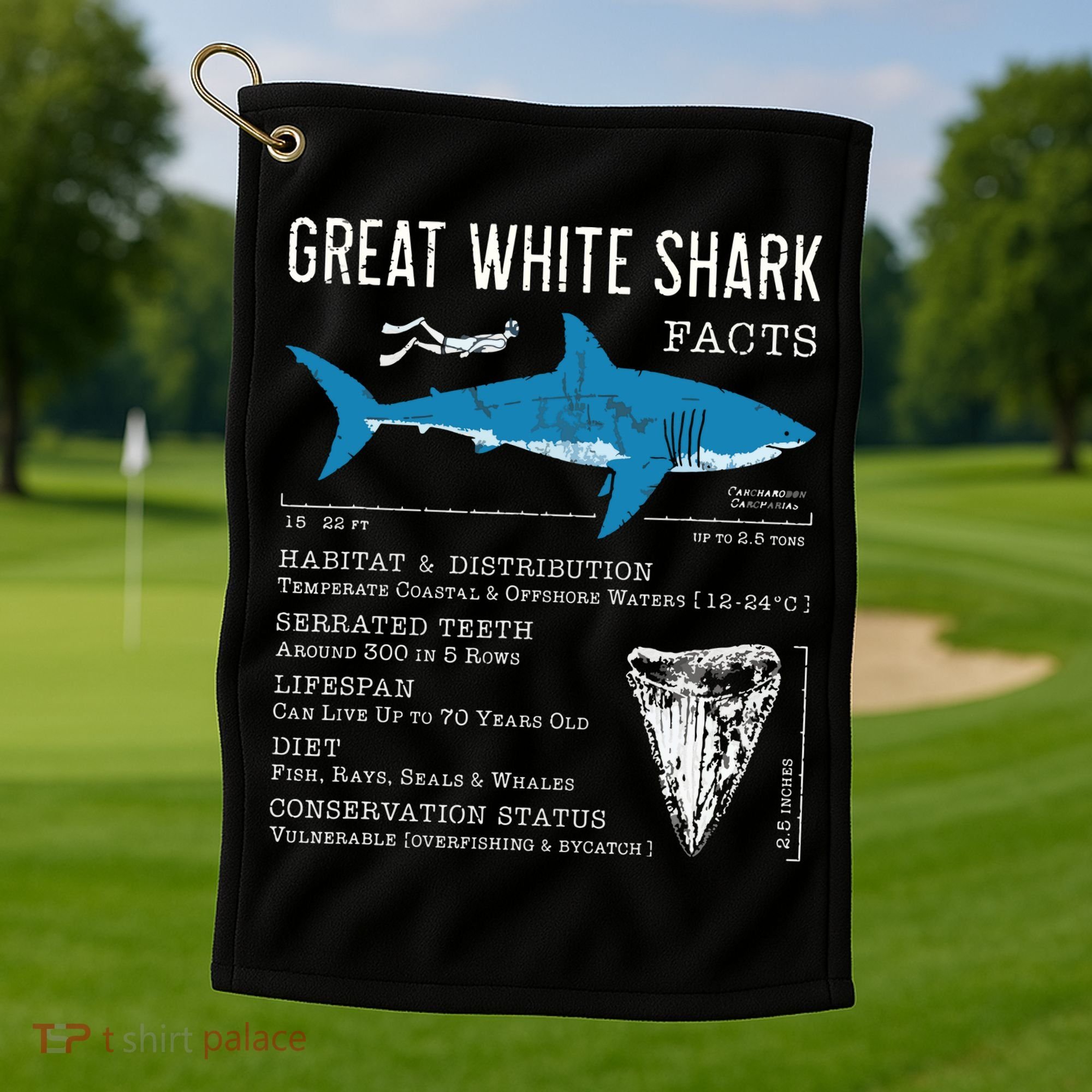 Great White Shark Facts Educational Shark Lover Sharks Tooth Golf Towel