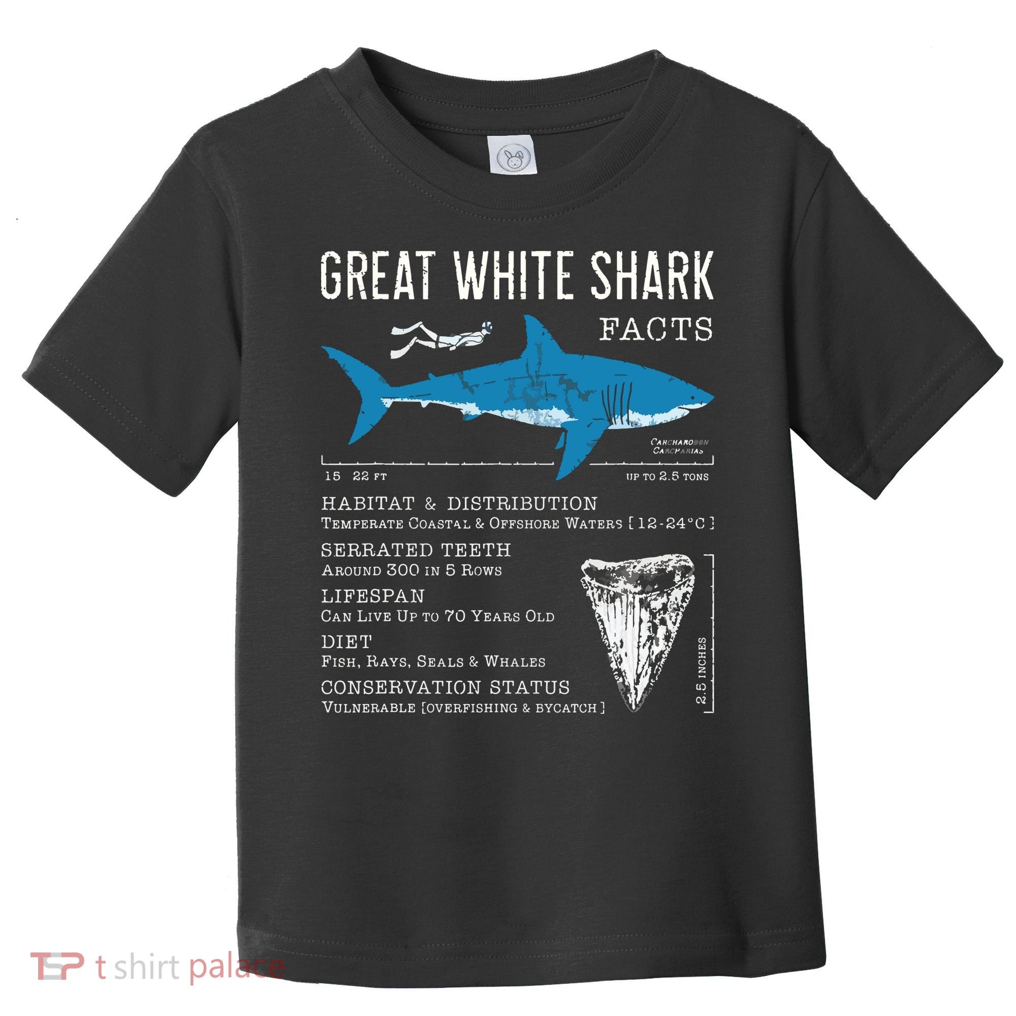 Great White Shark Facts Educational Shark Lover Sharks Tooth Toddler T-Shirt