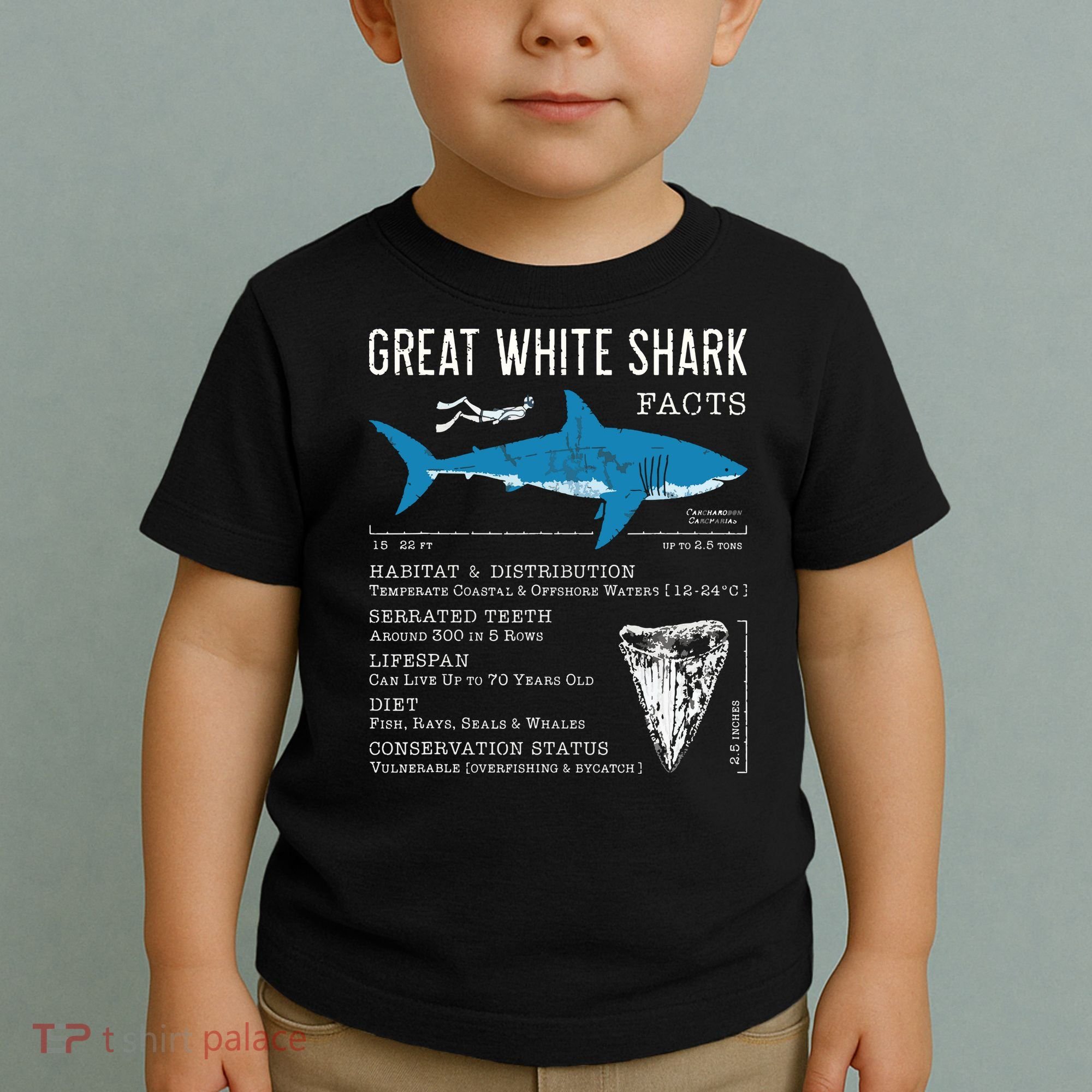 Great White Shark Facts Educational Shark Lover Sharks Tooth Toddler T-Shirt