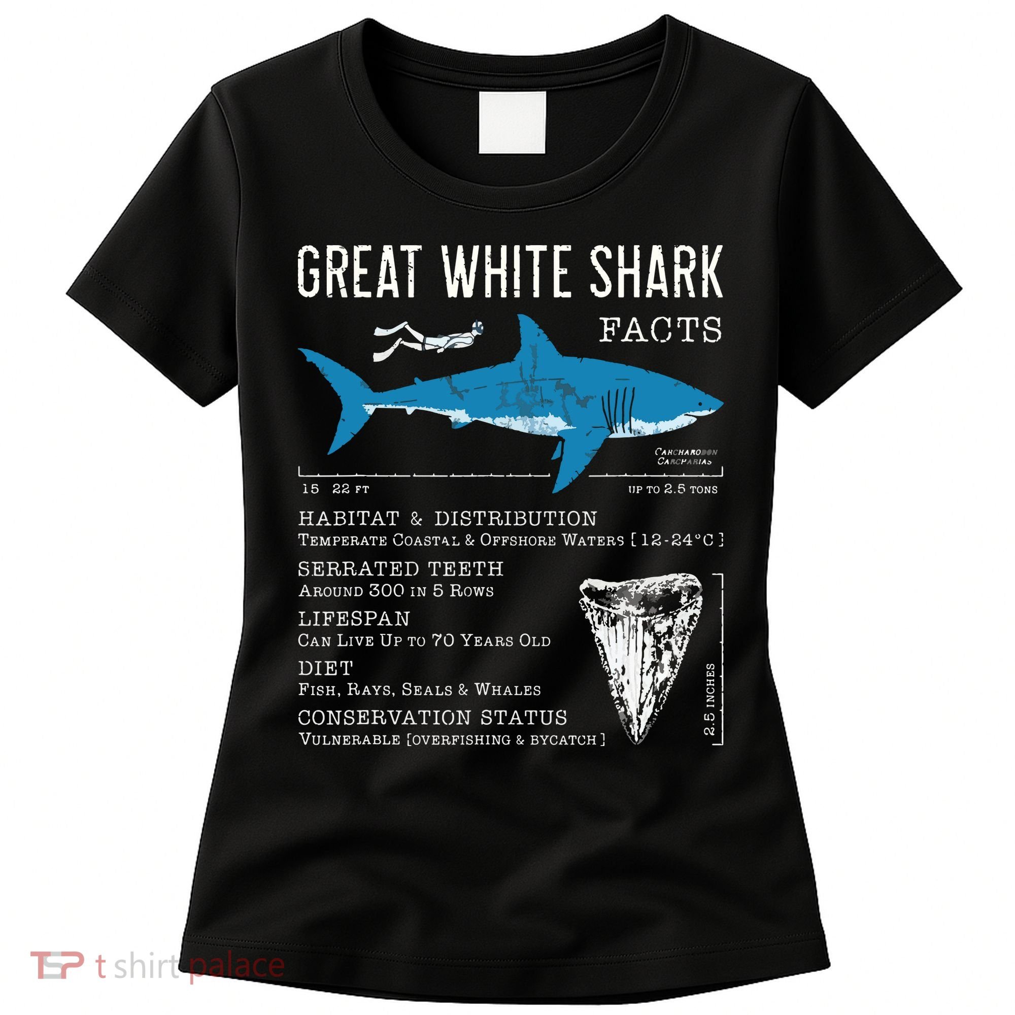 Great White Shark Facts Educational Shark Lover Sharks Tooth Women's T-Shirt
