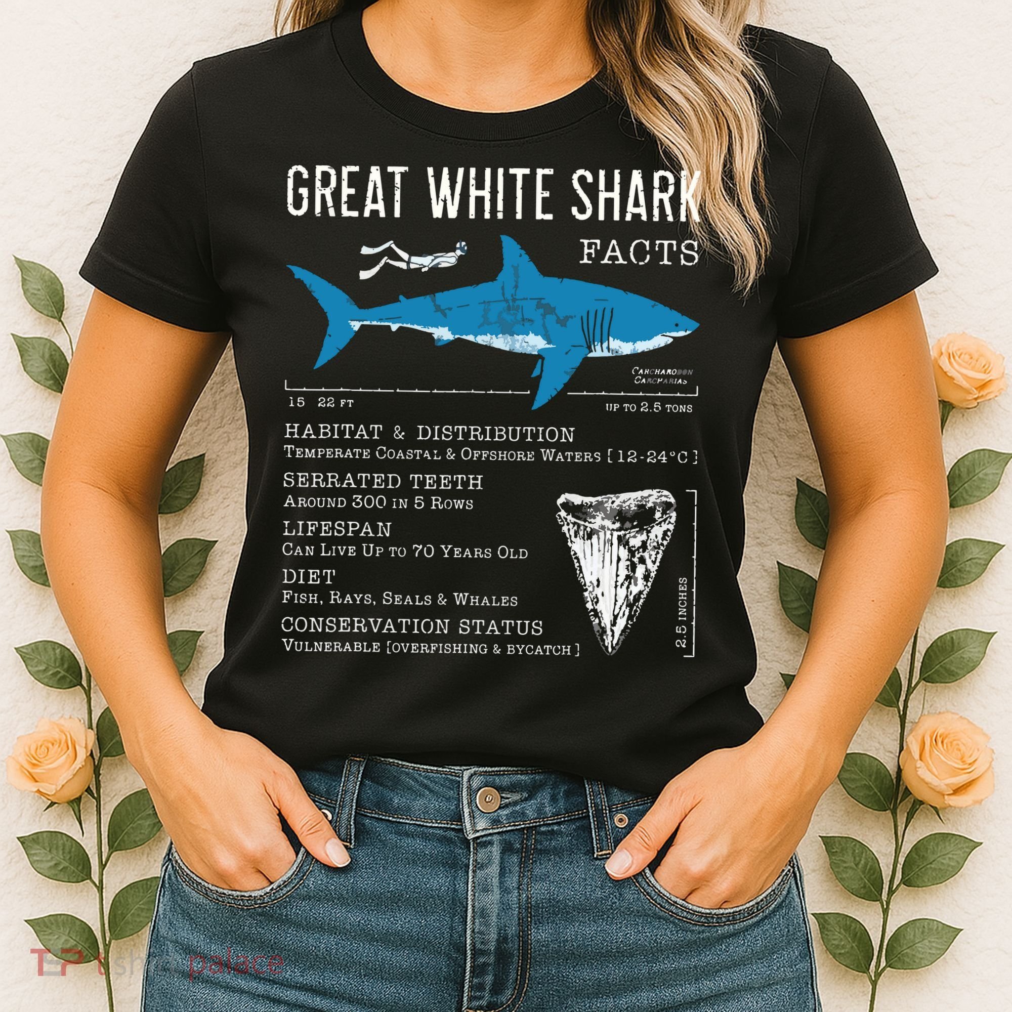 Great White Shark Facts Educational Shark Lover Sharks Tooth Women's T-Shirt