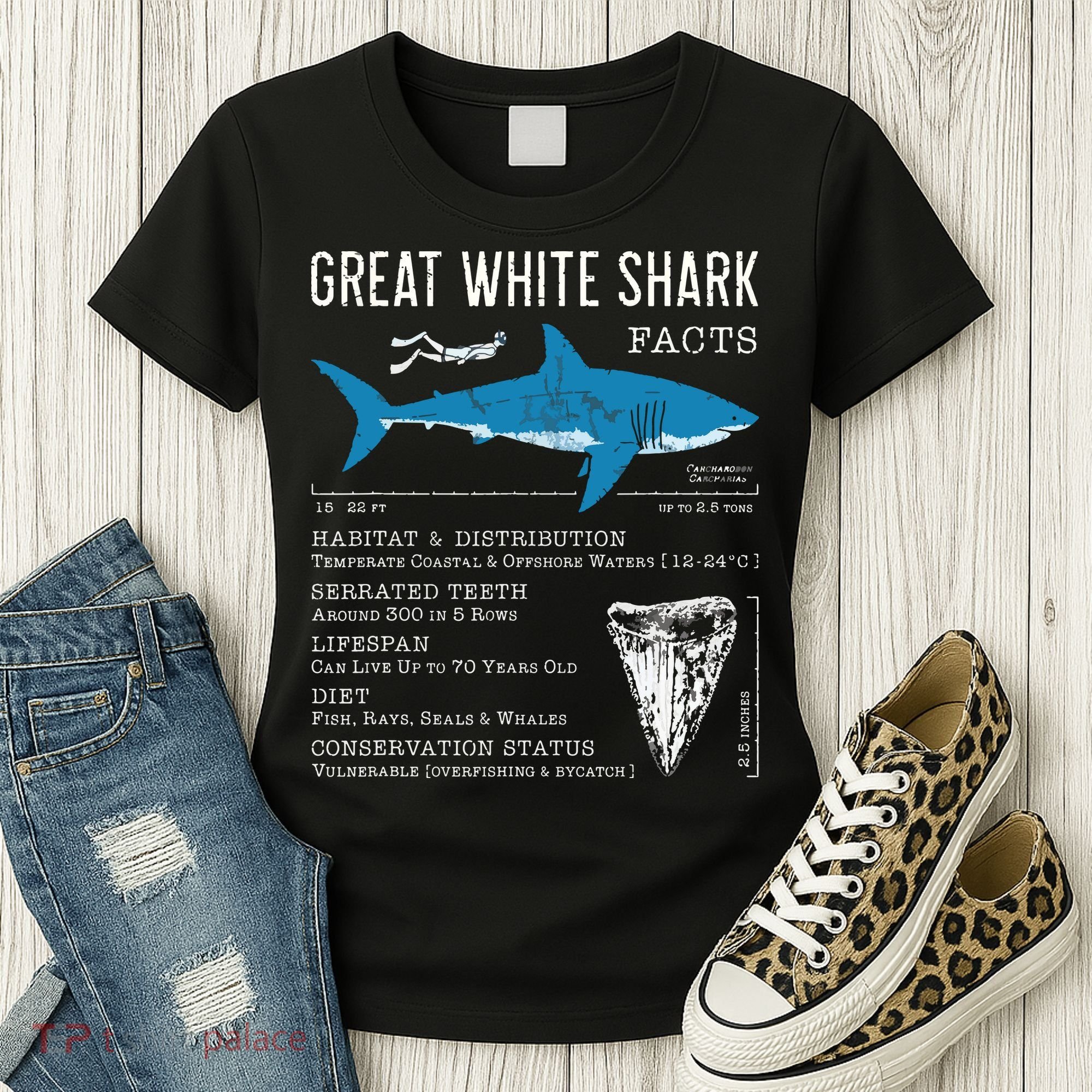 Great White Shark Facts Educational Shark Lover Sharks Tooth Women's T-Shirt