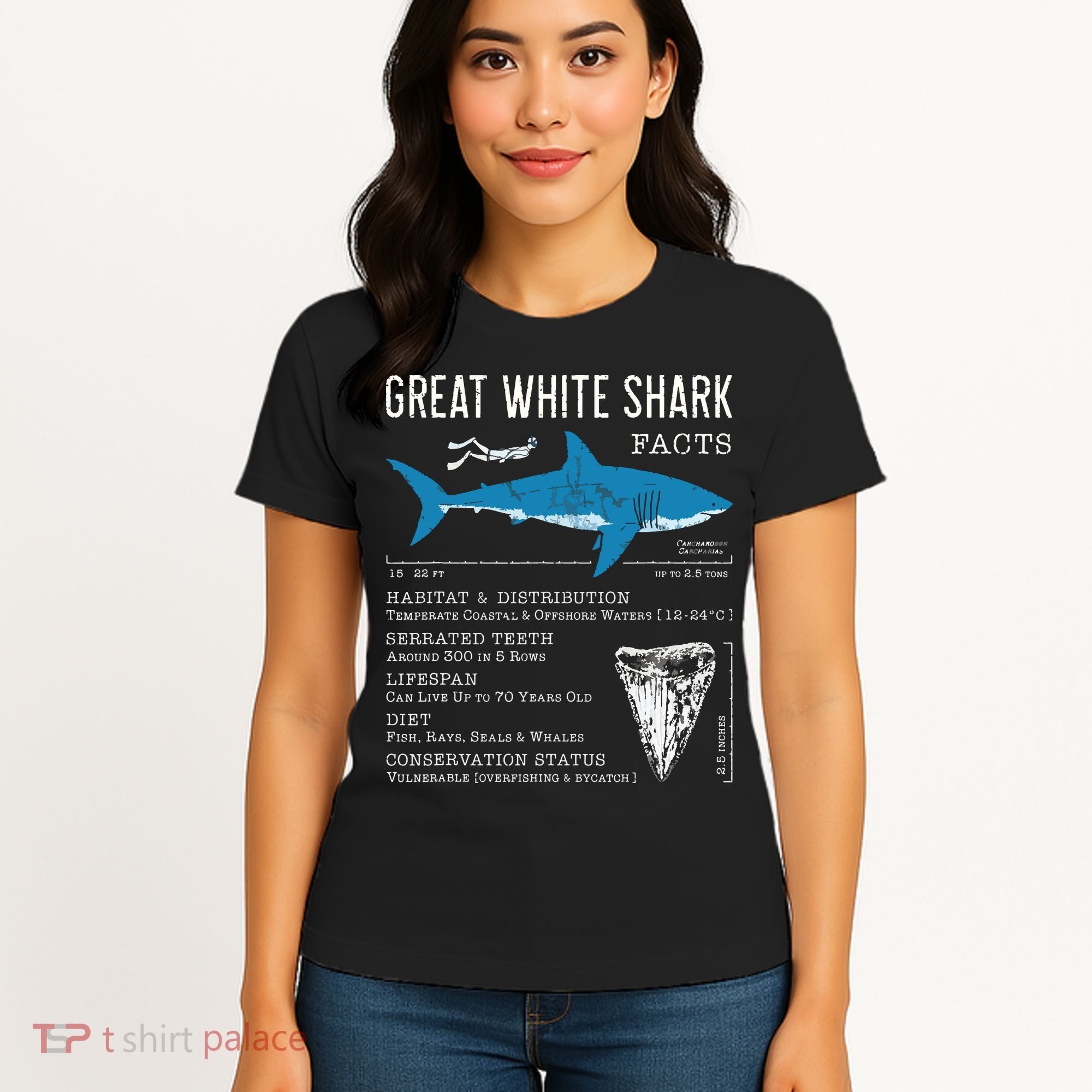 Great White Shark Facts Educational Shark Lover Sharks Tooth Women's T-Shirt