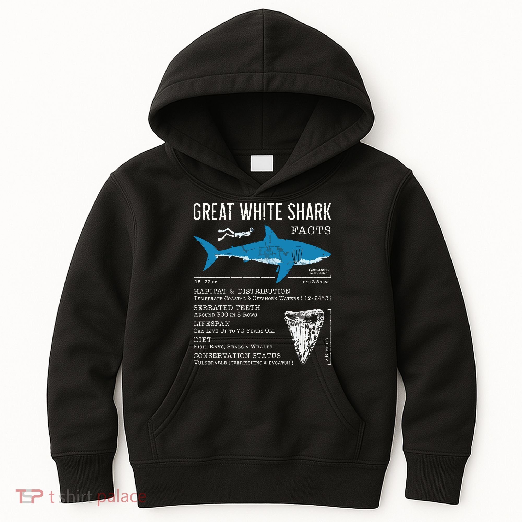 Great White Shark Facts Educational Shark Lover Sharks Tooth Kids Hoodie