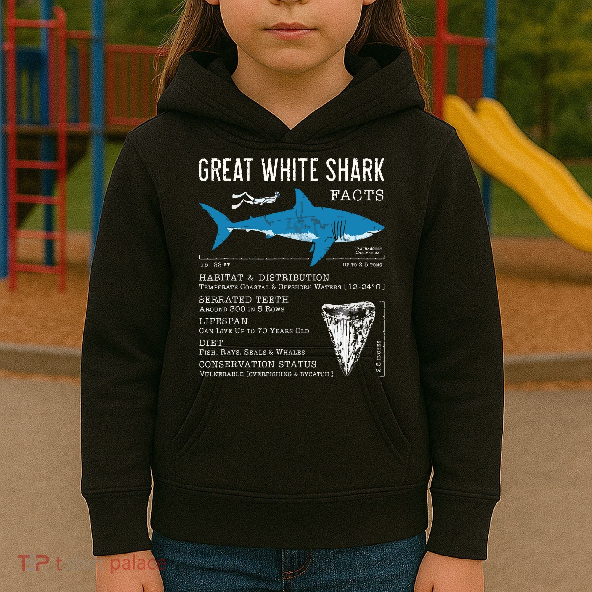 Great White Shark Facts Educational Shark Lover Sharks Tooth Kids Hoodie