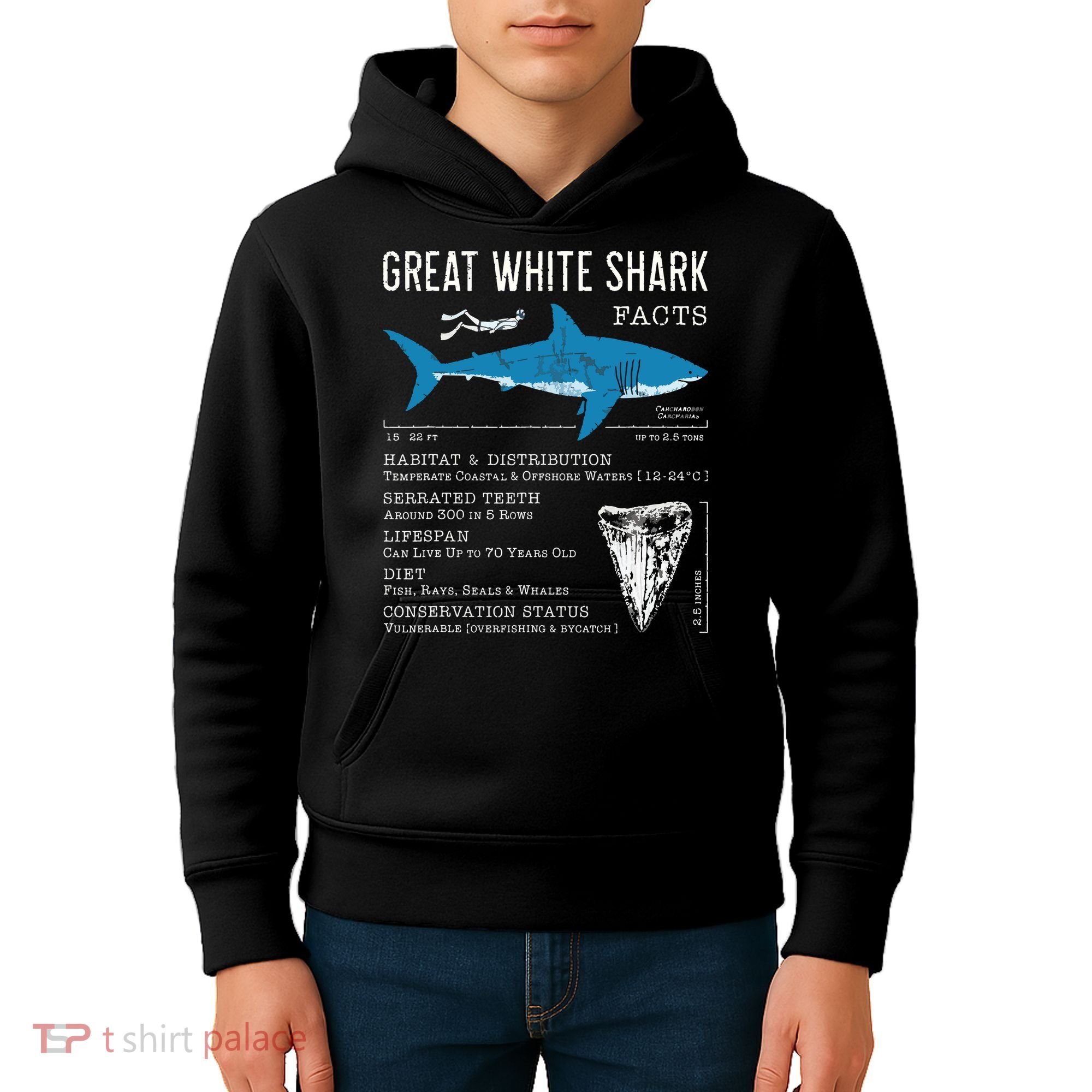 Great White Shark Facts Educational Shark Lover Sharks Tooth Kids Hoodie