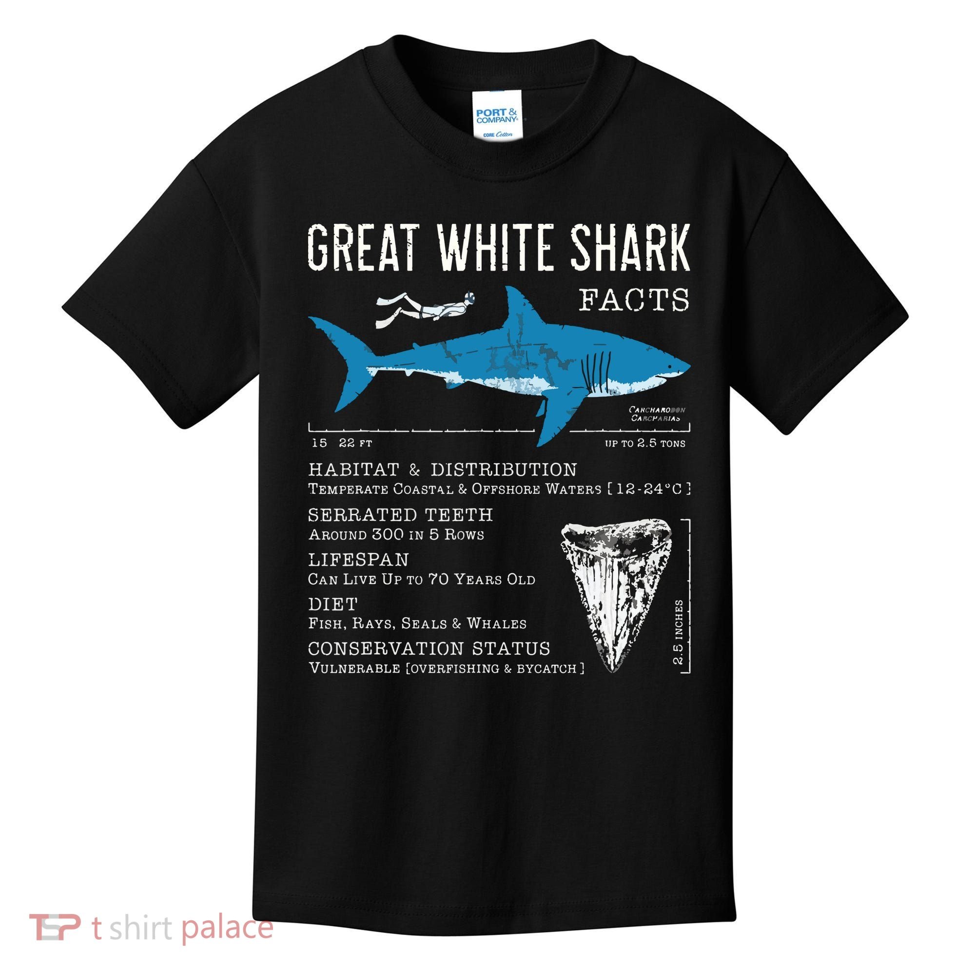 Great White Shark Facts Educational Shark Lover Sharks Tooth Kids T-Shirt