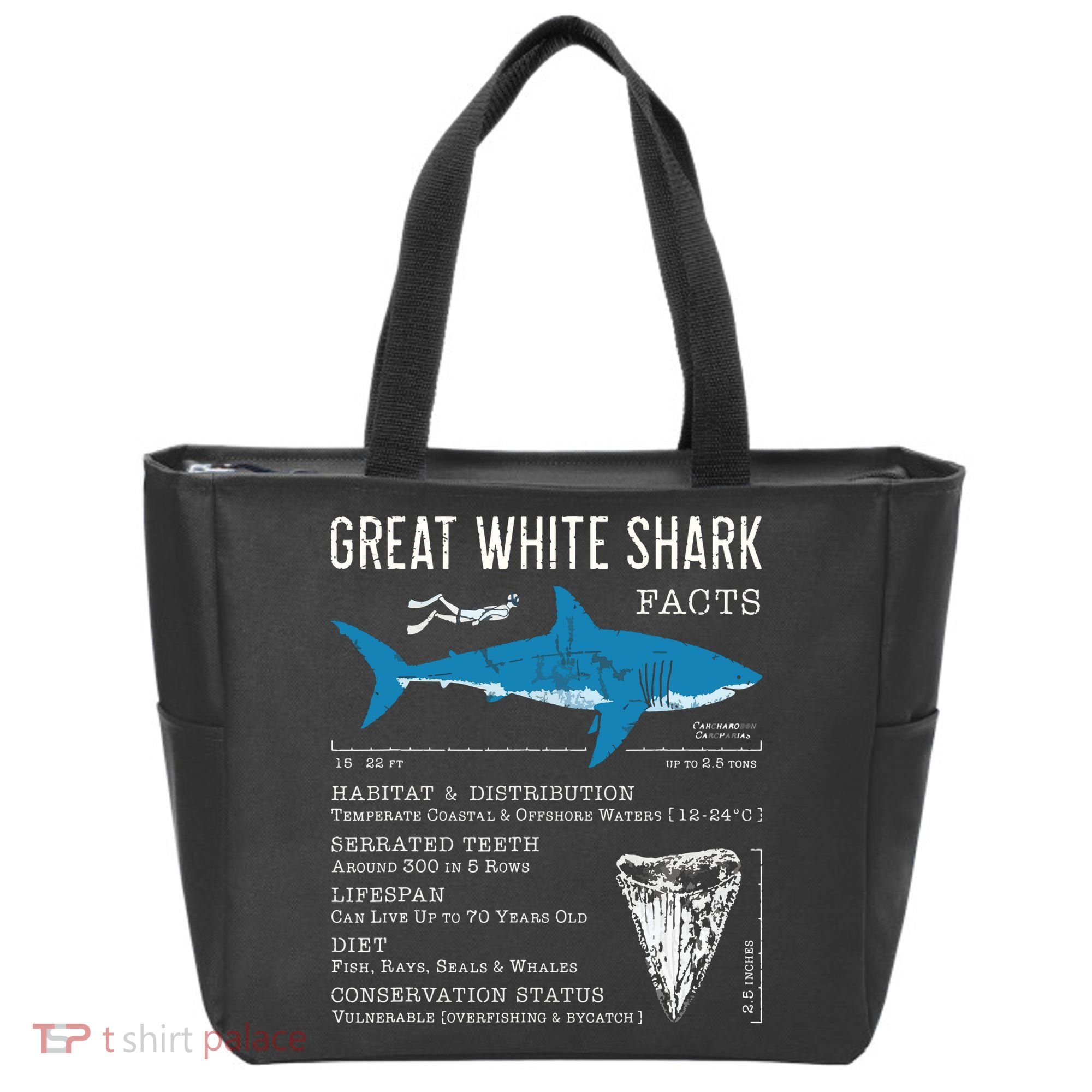 Great White Shark Facts Educational Shark Lover Sharks Tooth Tote Bag