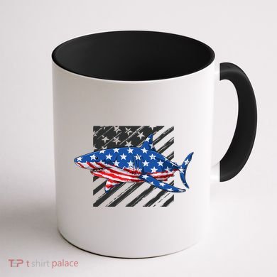 Great White Shark USA Flag Week Sharks Coffee Mug back