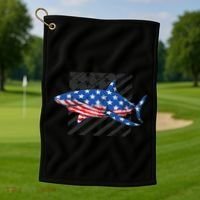 Great White Shark USA Flag Week Sharks Golf Towel thumb 1