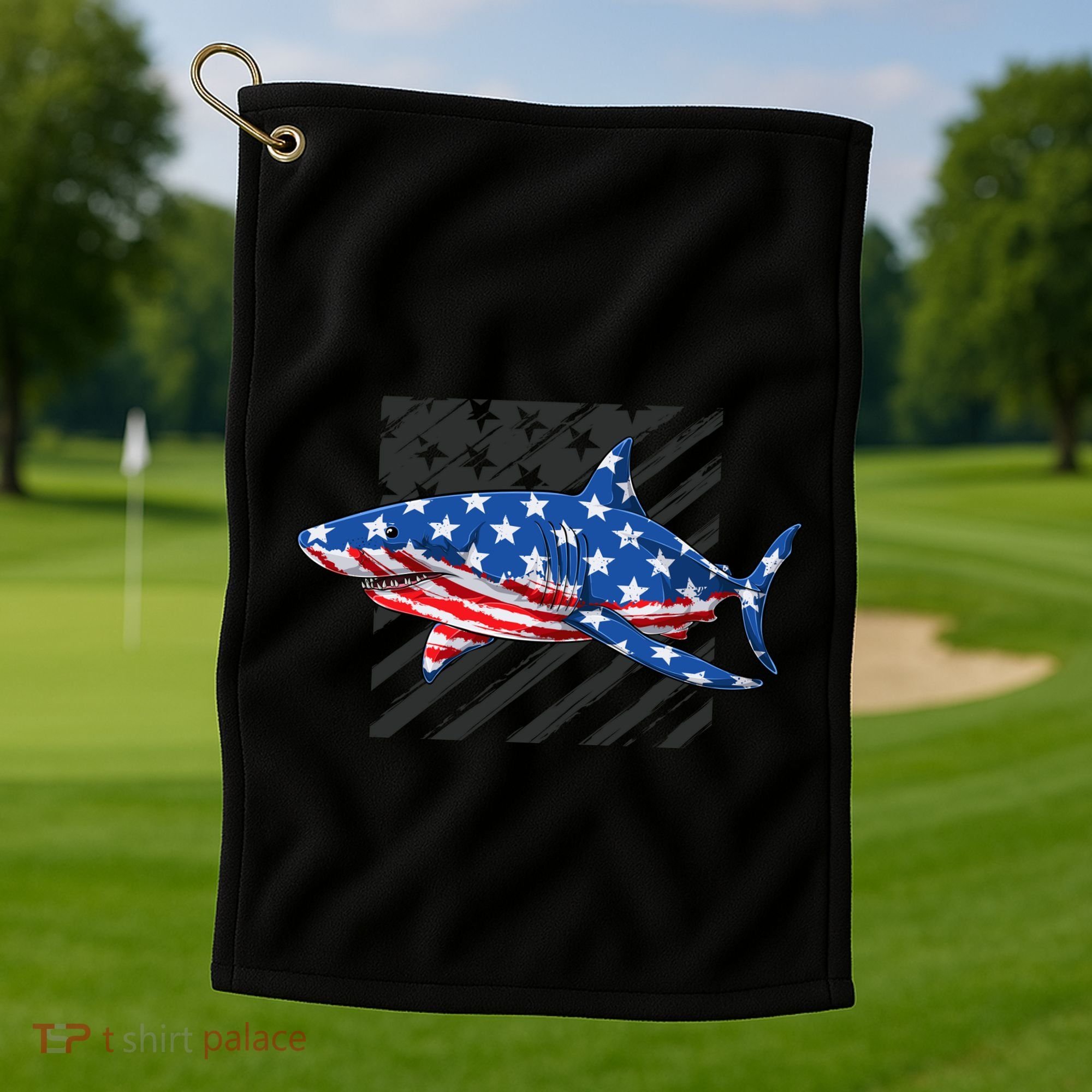 Great White Shark USA Flag Week Sharks Golf Towel