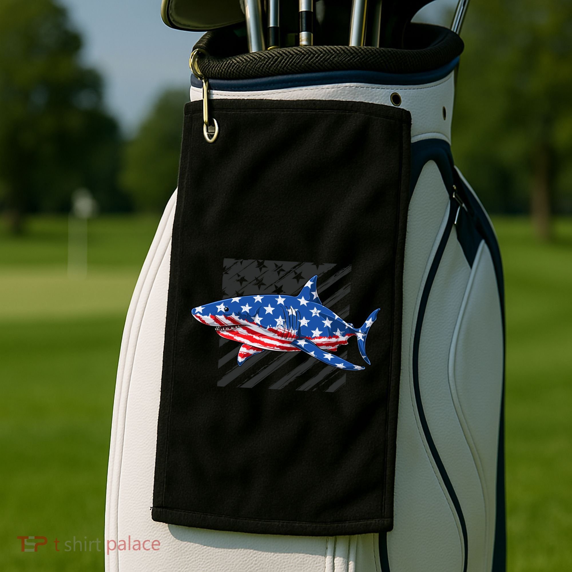 Great White Shark USA Flag Week Sharks Golf Towel
