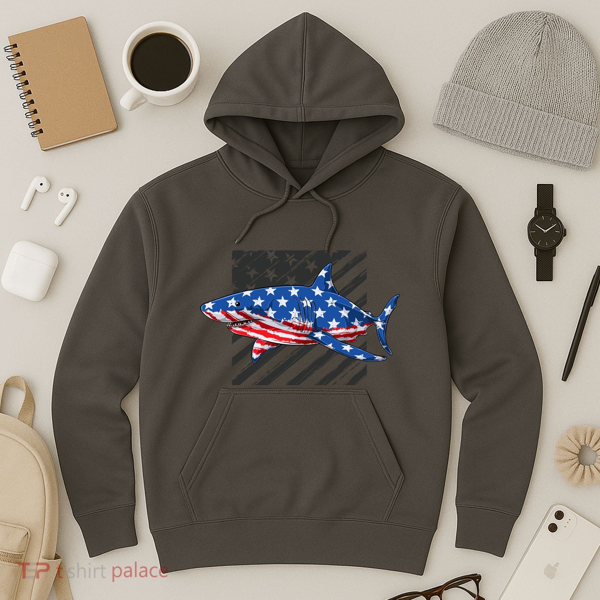 Great White Shark USA Flag Week Sharks Hoodie