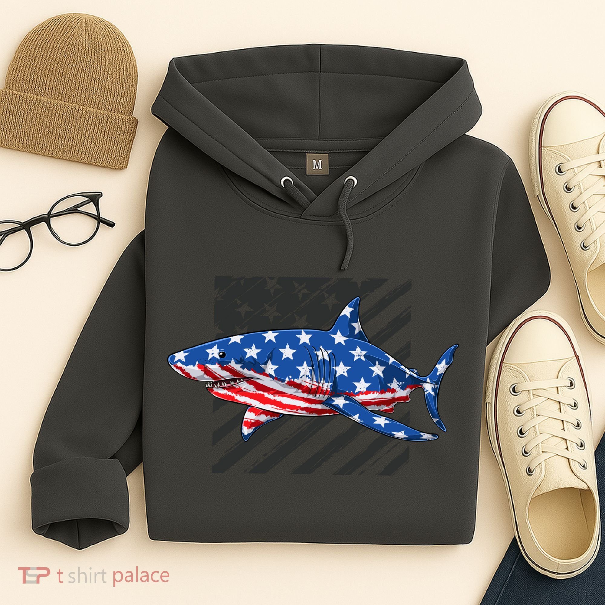 Great White Shark USA Flag Week Sharks Hoodie